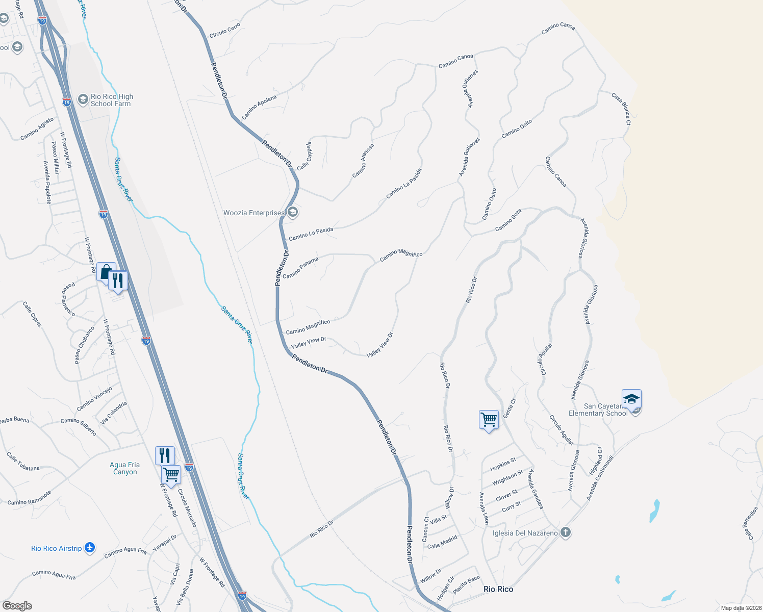 map of restaurants, bars, coffee shops, grocery stores, and more near 318 Valley View Drive in Rio Rico