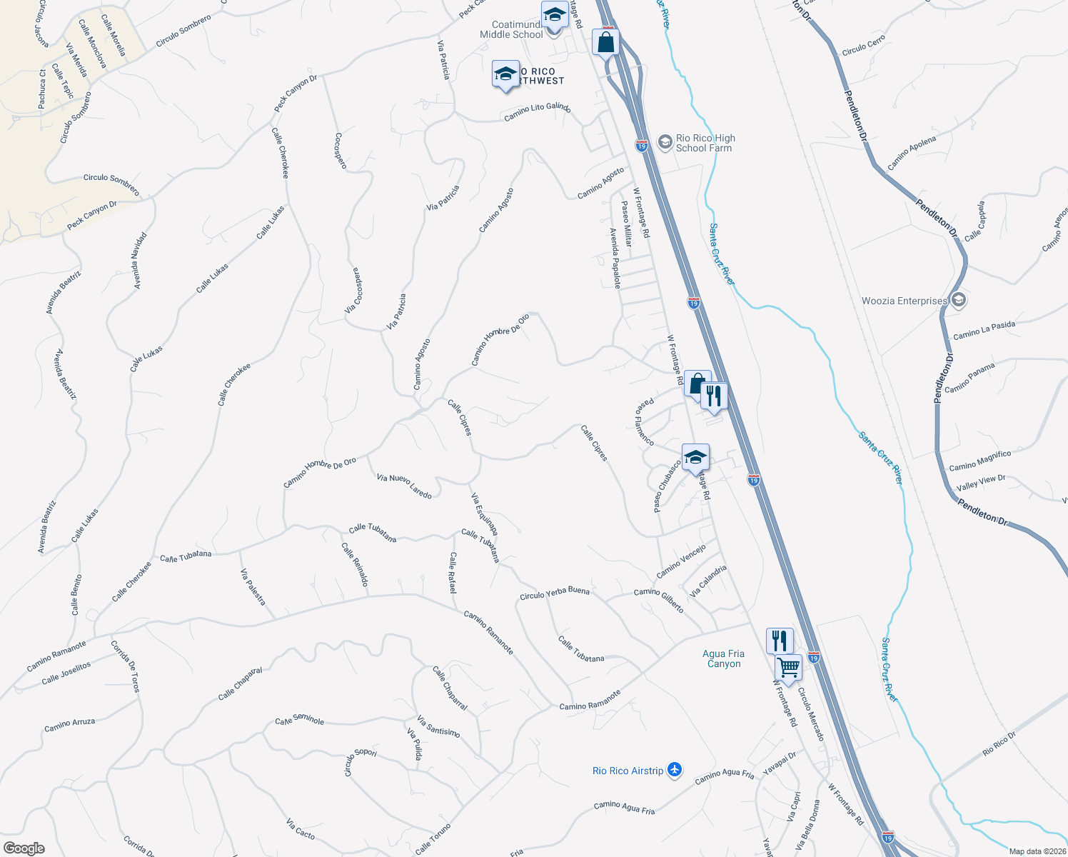 map of restaurants, bars, coffee shops, grocery stores, and more near 484 Calle Cipres in Rio Rico