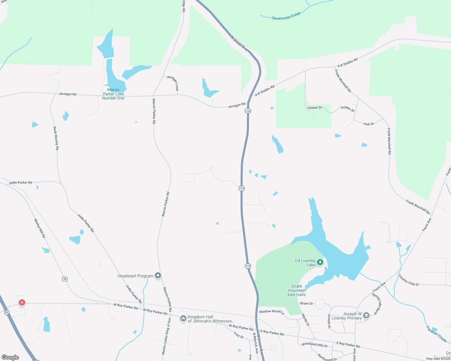 map of restaurants, bars, coffee shops, grocery stores, and more near Old English Road in Ozark