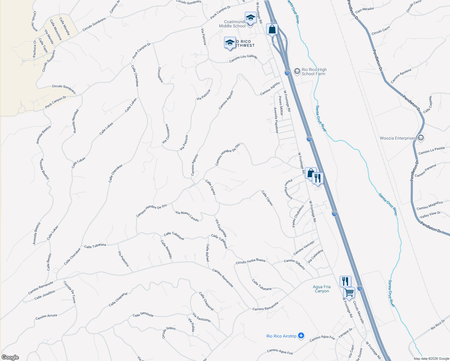 map of restaurants, bars, coffee shops, grocery stores, and more near 538 Grow Lane in Rio Rico
