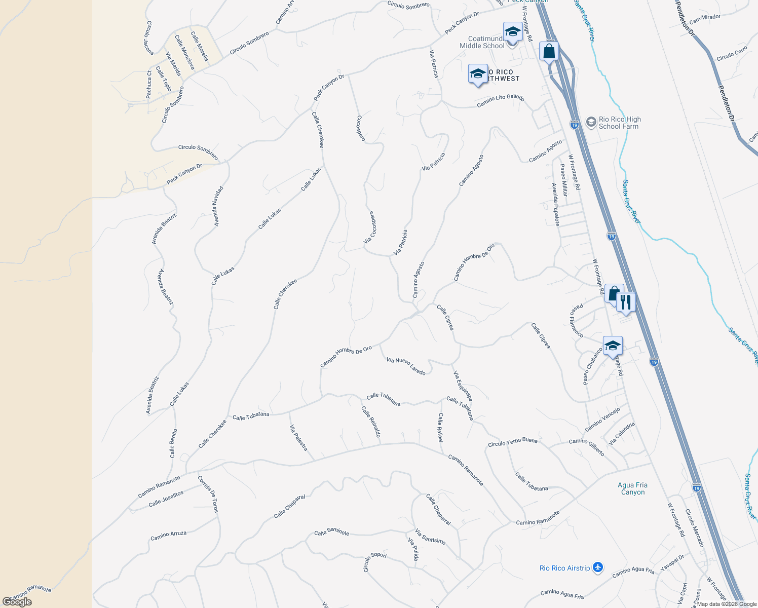 map of restaurants, bars, coffee shops, grocery stores, and more near 1305 Julian Court in Rio Rico