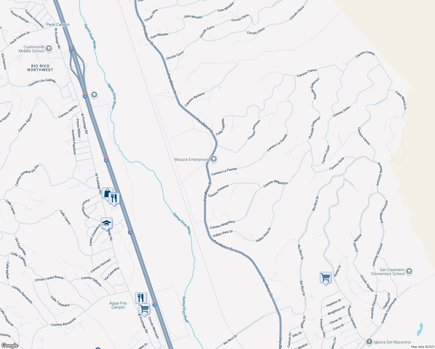 map of restaurants, bars, coffee shops, grocery stores, and more near 277 Camino La Pasida in Rio Rico