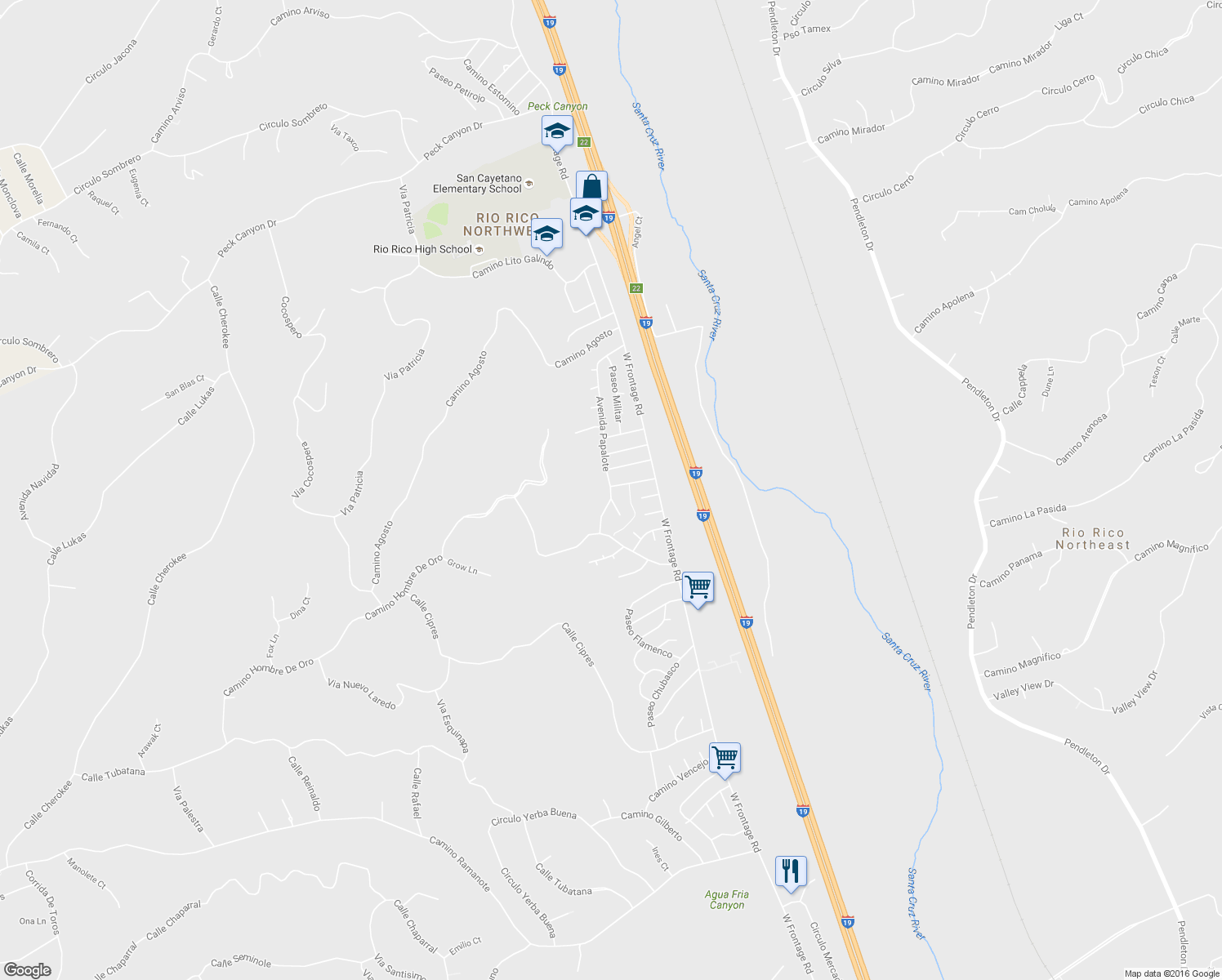 map of restaurants, bars, coffee shops, grocery stores, and more near 515 Avenida Papalote in Rio Rico