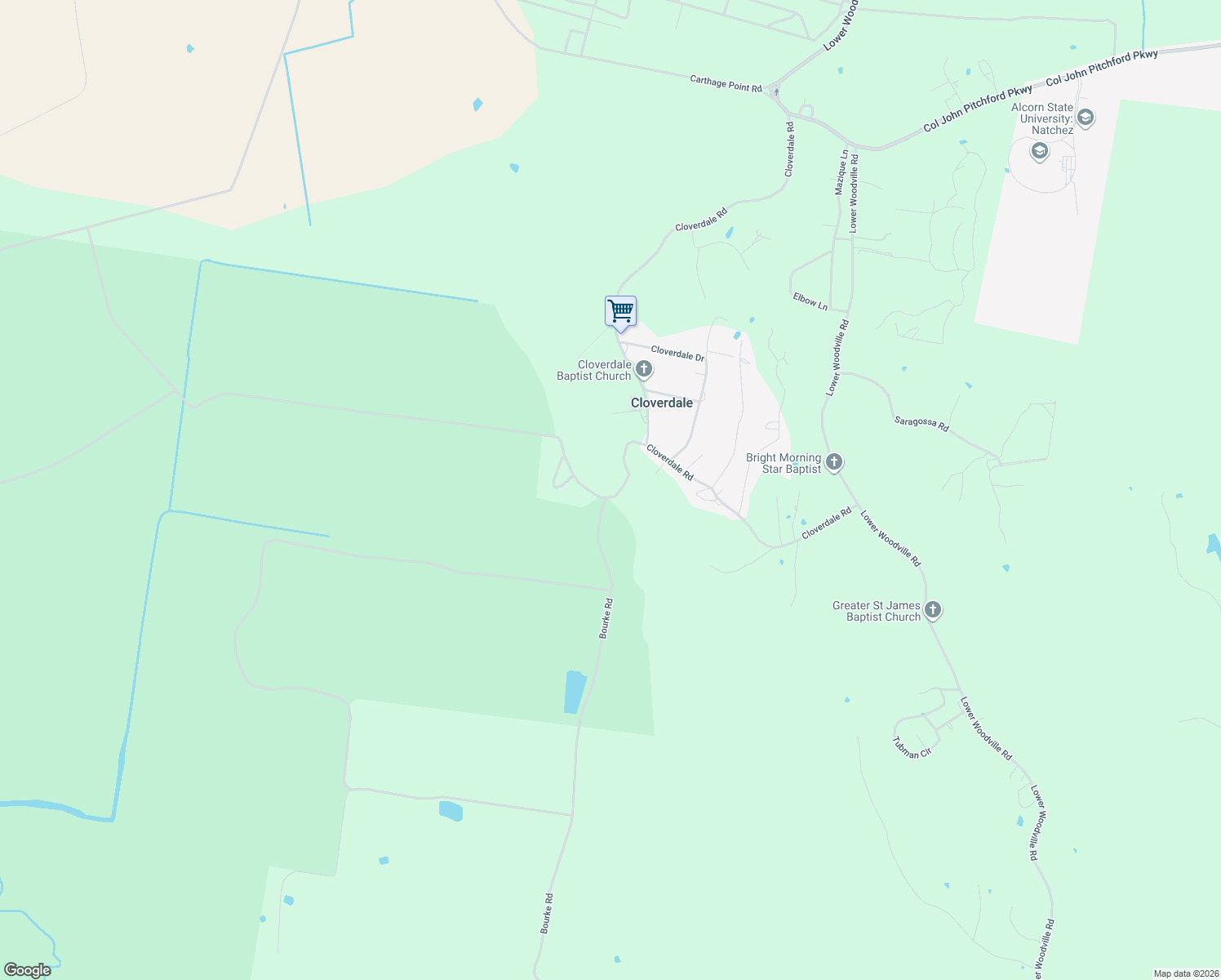 map of restaurants, bars, coffee shops, grocery stores, and more near 108 Bourke Road in Natchez