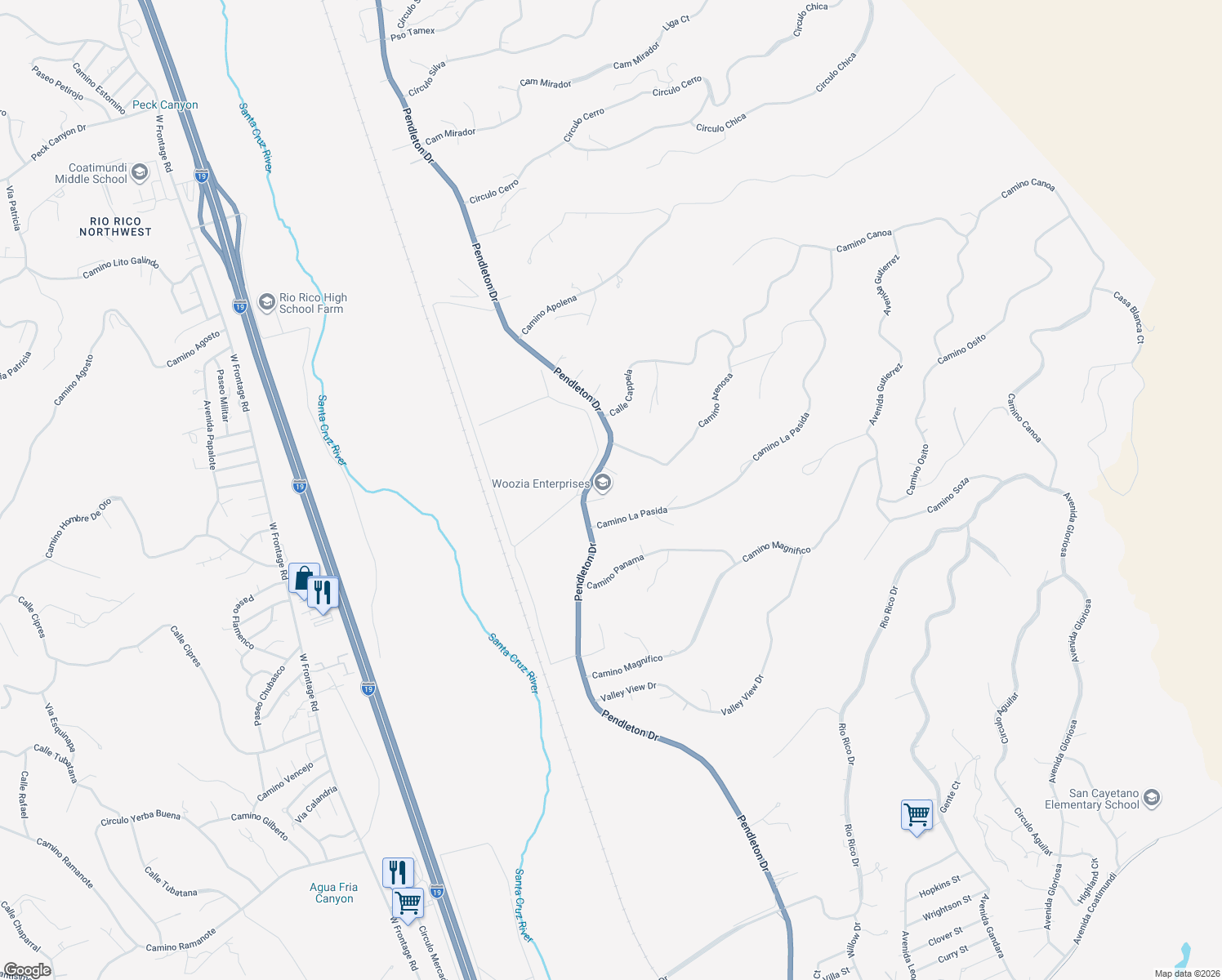 map of restaurants, bars, coffee shops, grocery stores, and more near 286 Poco Court in Rio Rico