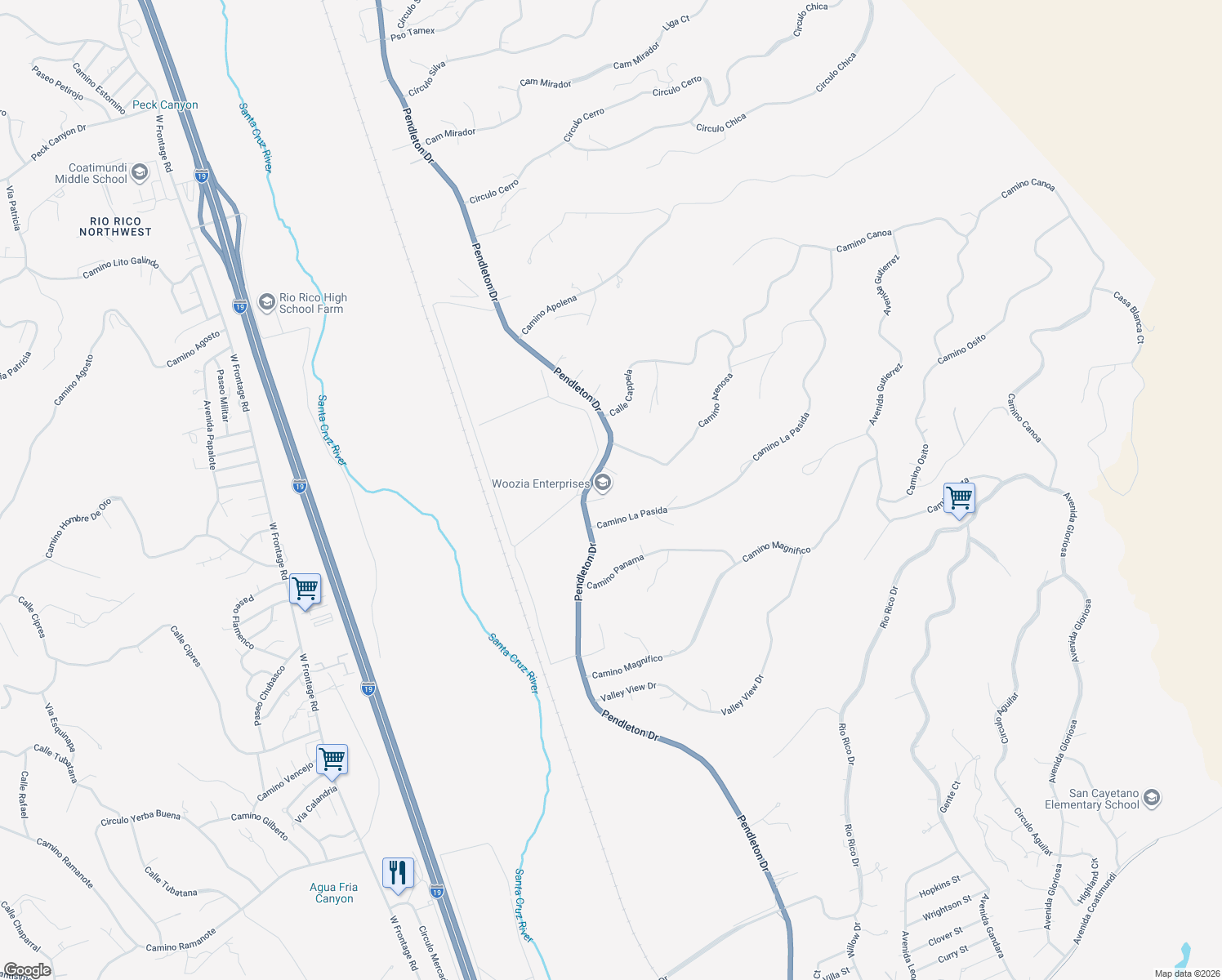 map of restaurants, bars, coffee shops, grocery stores, and more near 286 Poco Court in Rio Rico