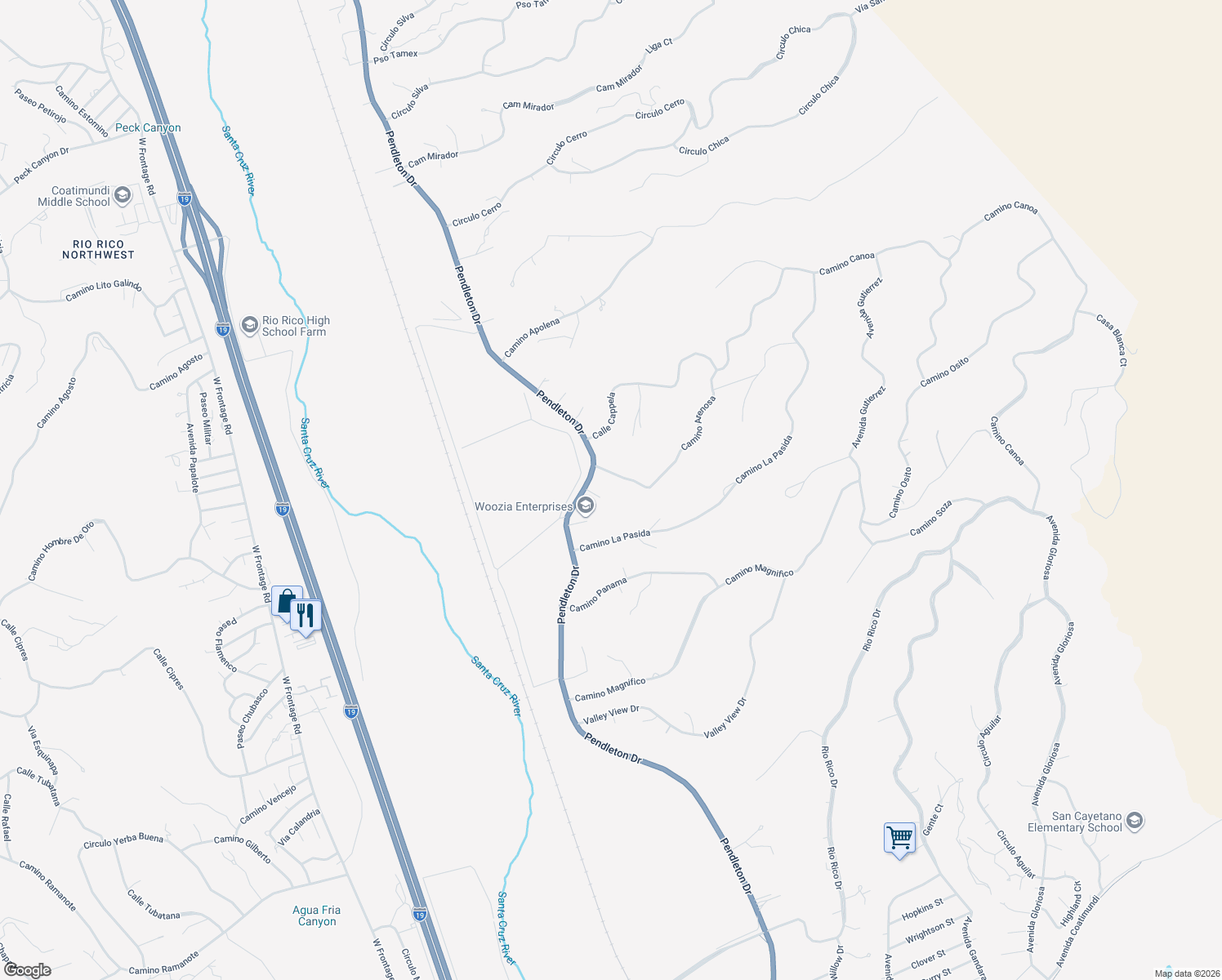 map of restaurants, bars, coffee shops, grocery stores, and more near 217-311 Camino Arenosa in Rio Rico