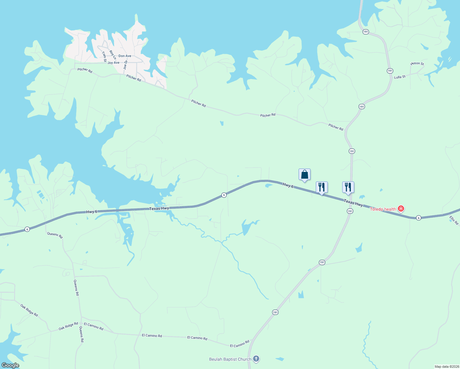 map of restaurants, bars, coffee shops, grocery stores, and more near 198 Lovelady Drive in Many