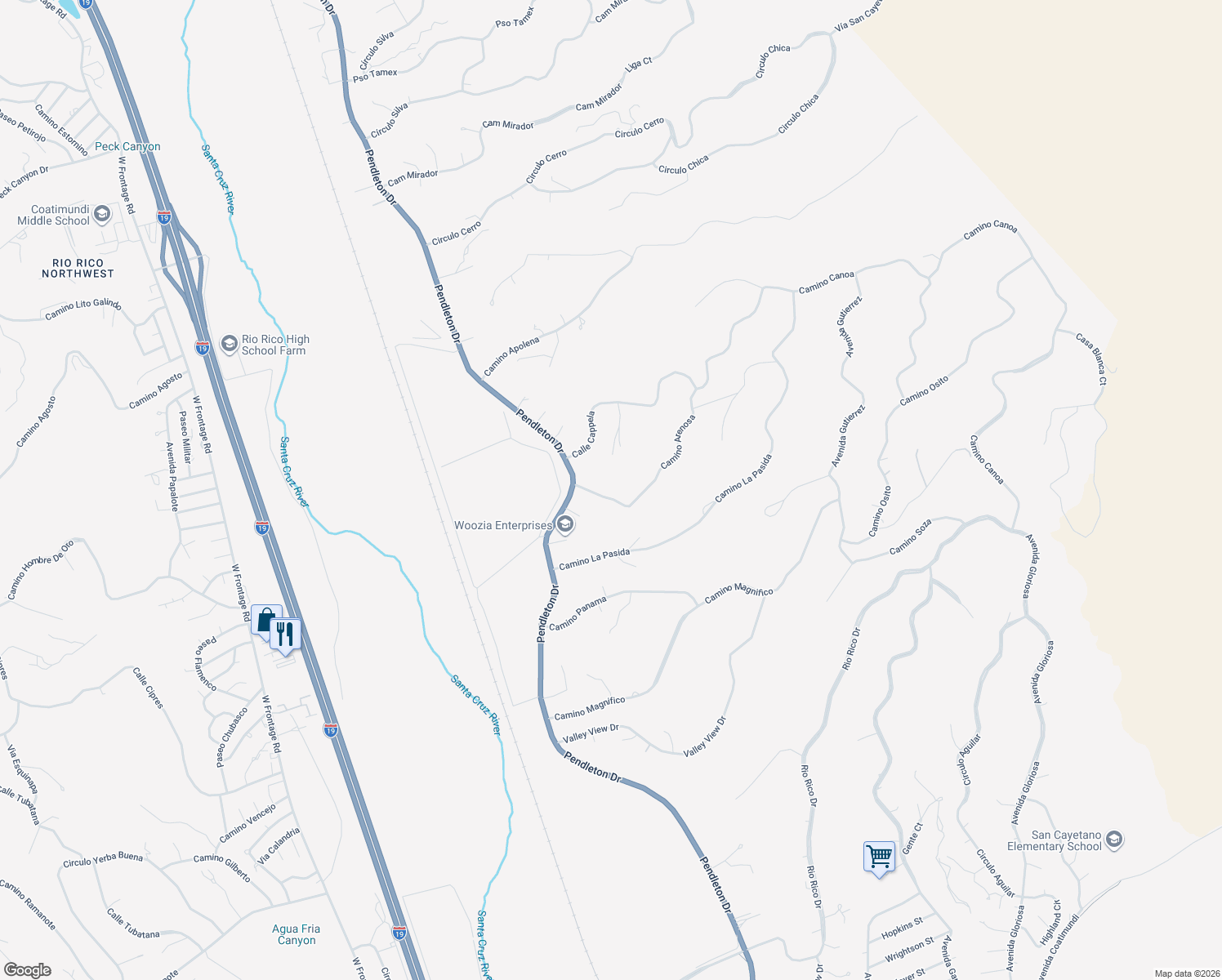 map of restaurants, bars, coffee shops, grocery stores, and more near 217-311 Camino Arenosa in Rio Rico