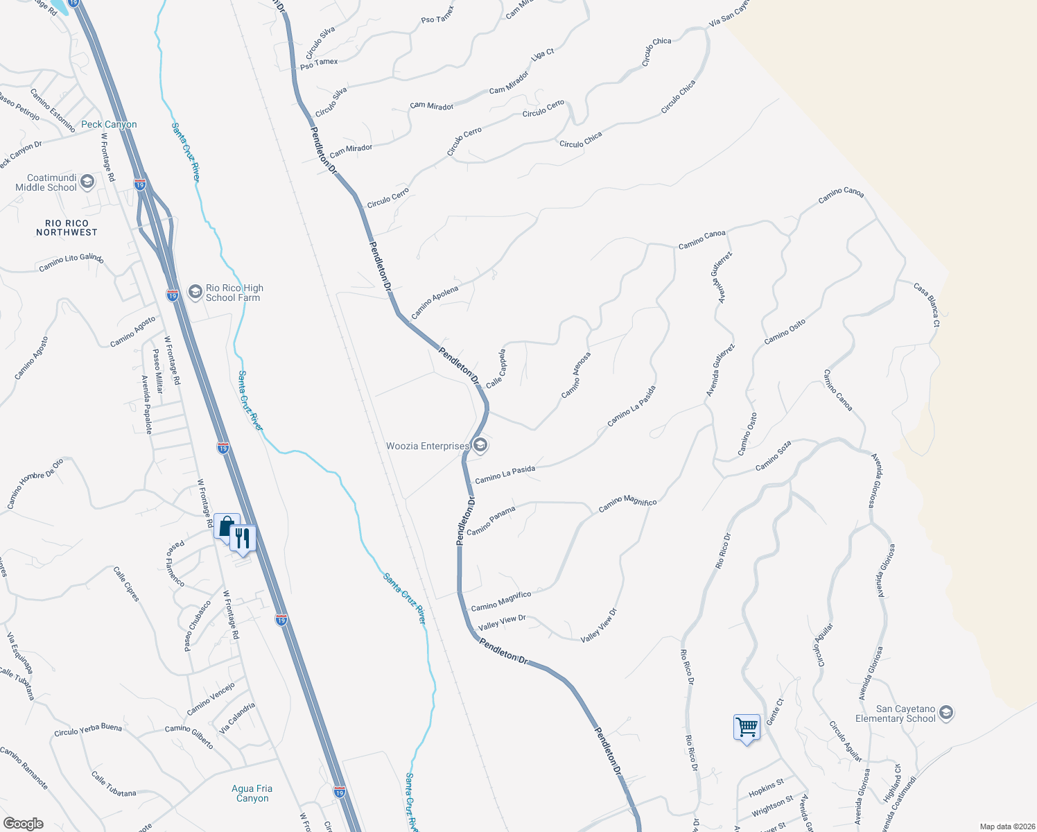 map of restaurants, bars, coffee shops, grocery stores, and more near 217-311 Camino Arenosa in Rio Rico