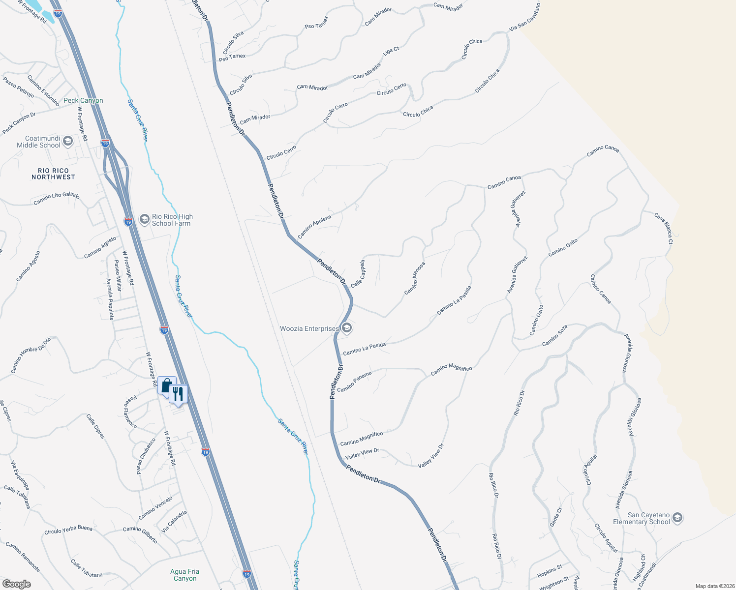 map of restaurants, bars, coffee shops, grocery stores, and more near 1356 Dune Lane in Rio Rico