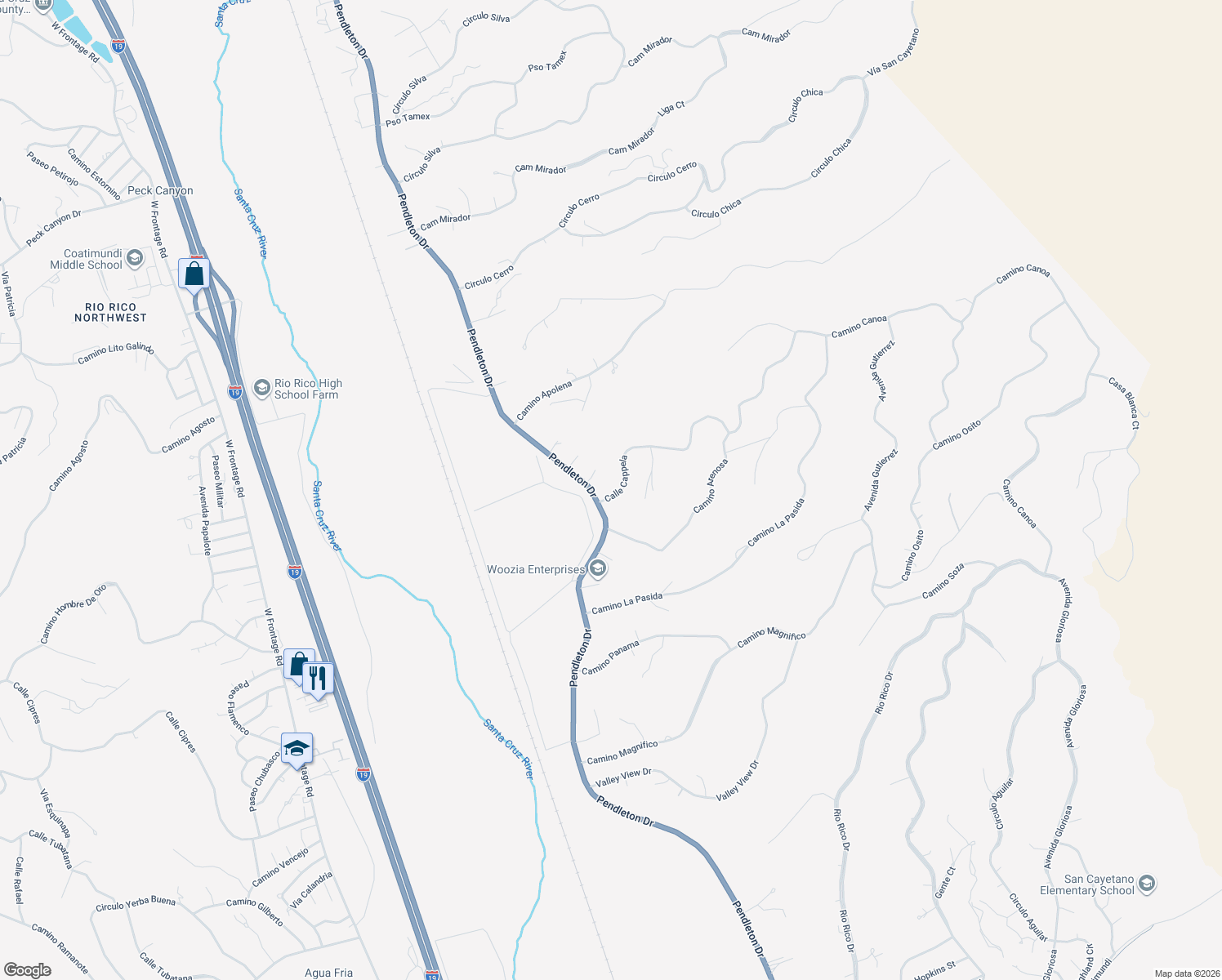 map of restaurants, bars, coffee shops, grocery stores, and more near 273 Nero Court in Rio Rico
