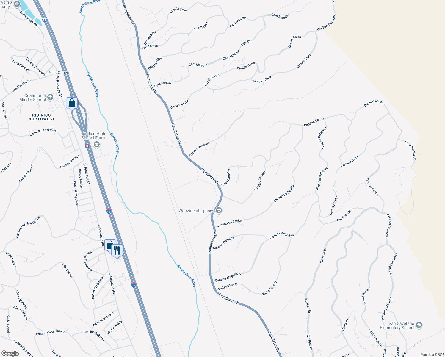 map of restaurants, bars, coffee shops, grocery stores, and more near 273 Nero Court in Rio Rico