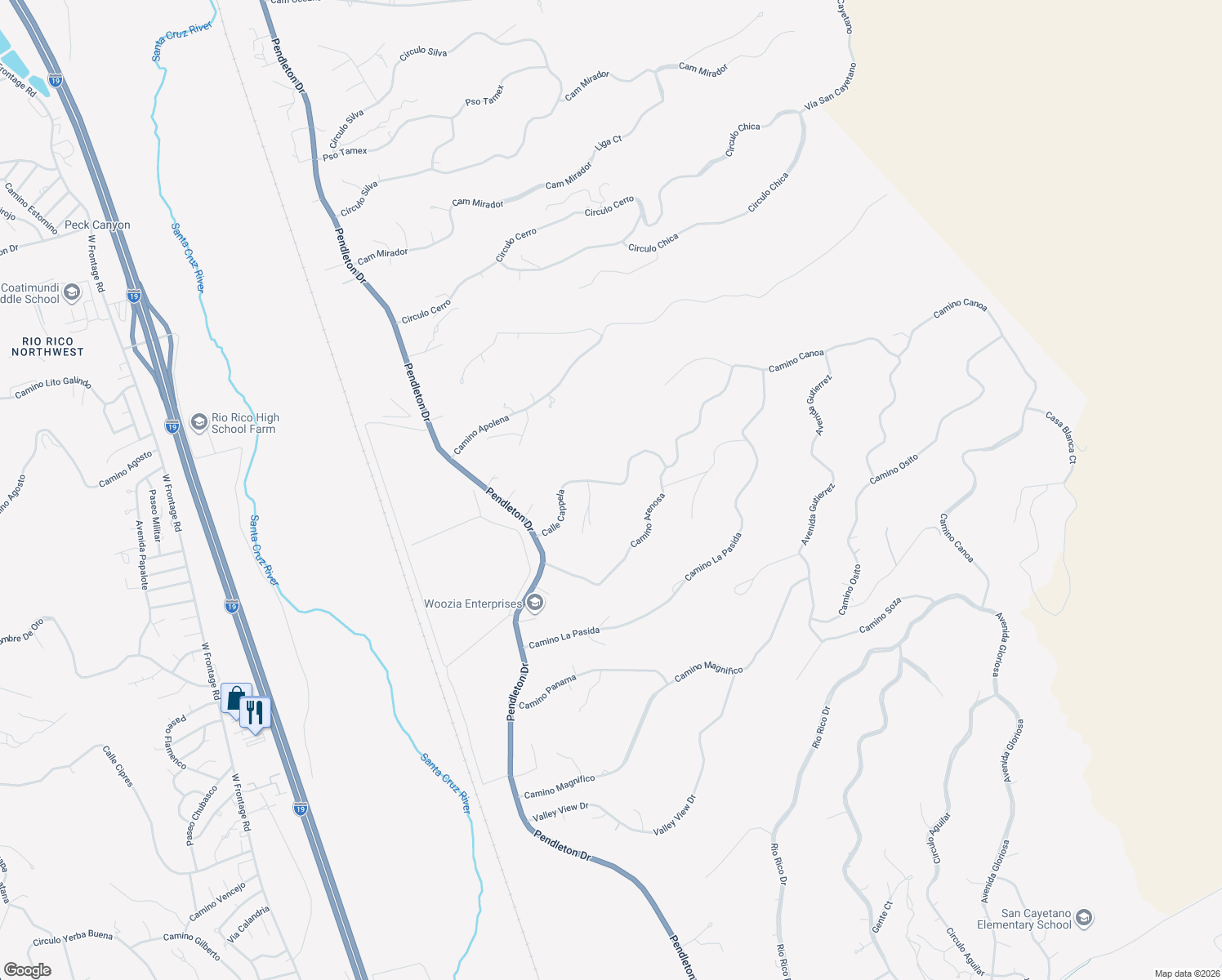 map of restaurants, bars, coffee shops, grocery stores, and more near 290 Calle Cappela in Rio Rico