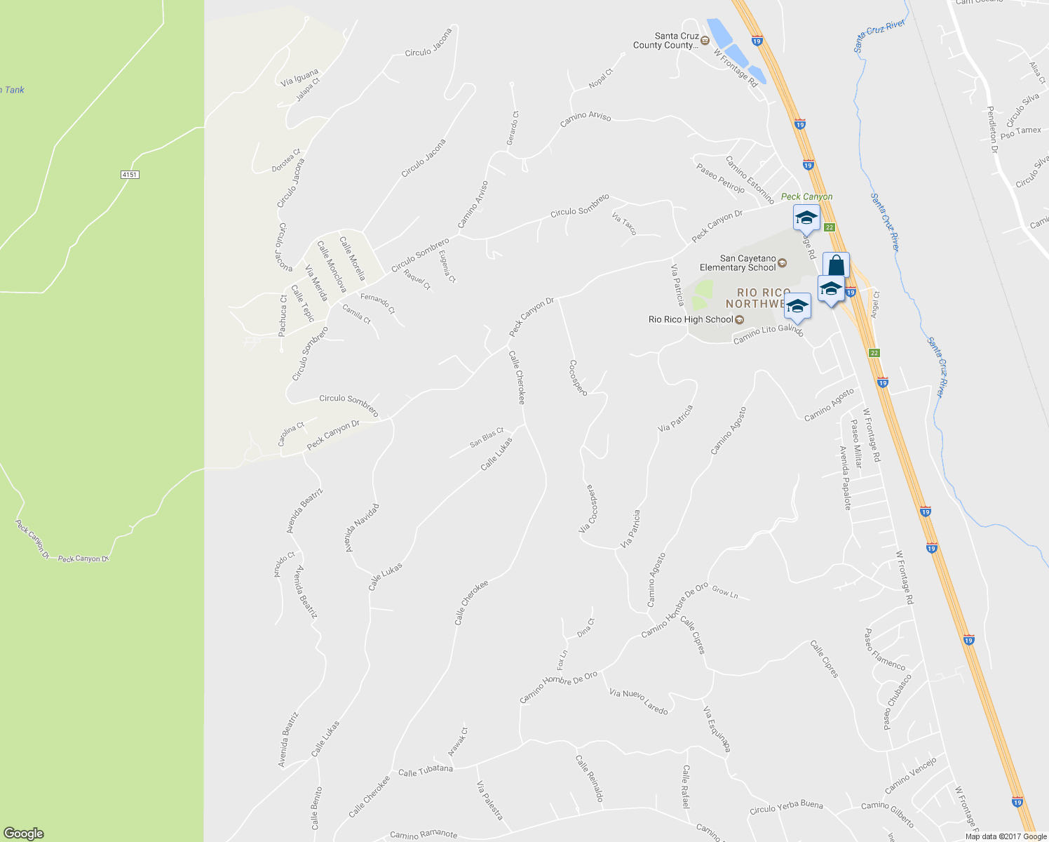 map of restaurants, bars, coffee shops, grocery stores, and more near 1308 Calle Cherokee in Rio Rico