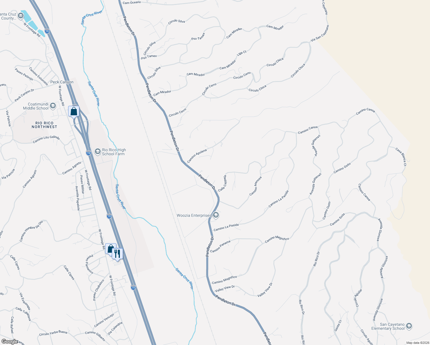 map of restaurants, bars, coffee shops, grocery stores, and more near 273 Lila Lane in Rio Rico