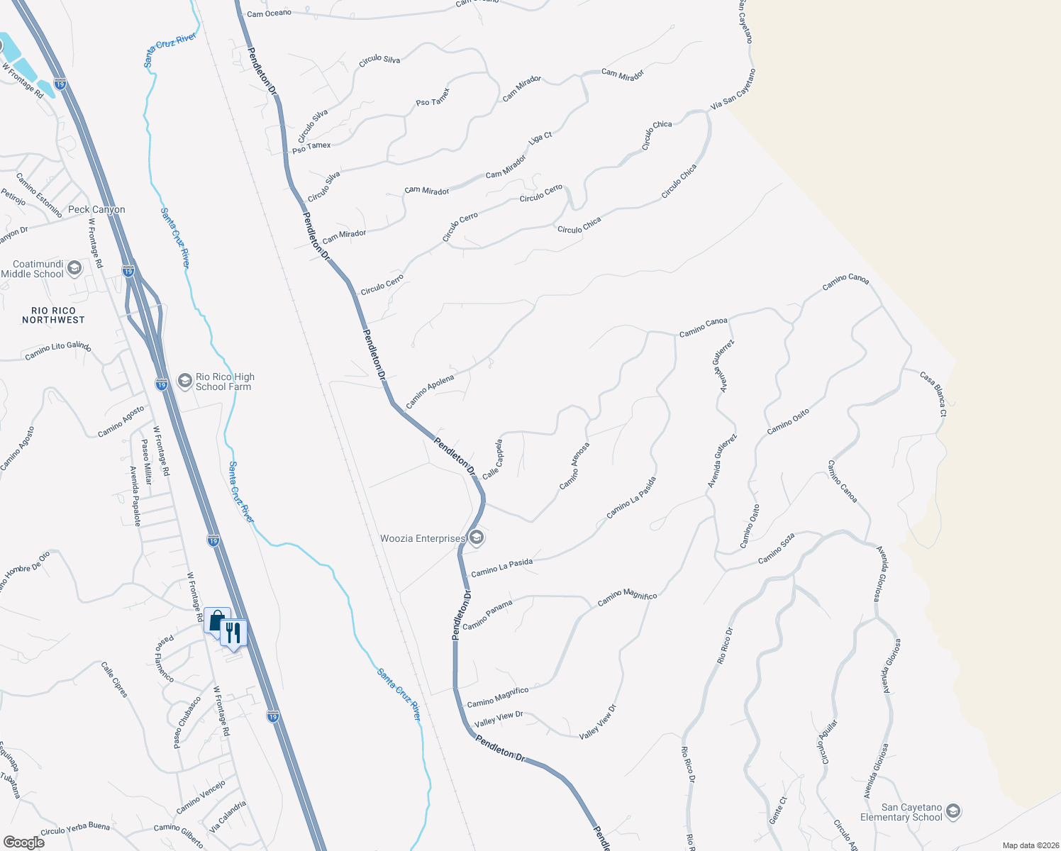 map of restaurants, bars, coffee shops, grocery stores, and more near 290 Calle Cappela in Rio Rico