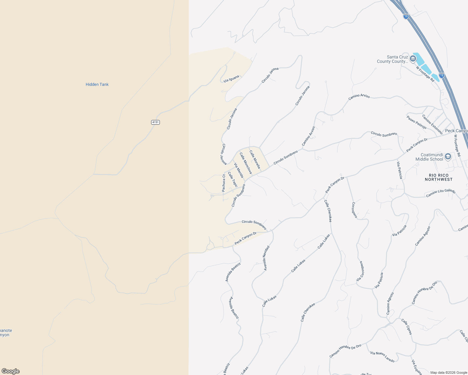 map of restaurants, bars, coffee shops, grocery stores, and more near 743 Via Vanilla in Rio Rico
