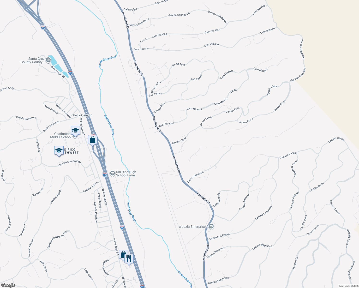 map of restaurants, bars, coffee shops, grocery stores, and more near 235 Circulo Cerro in Rio Rico
