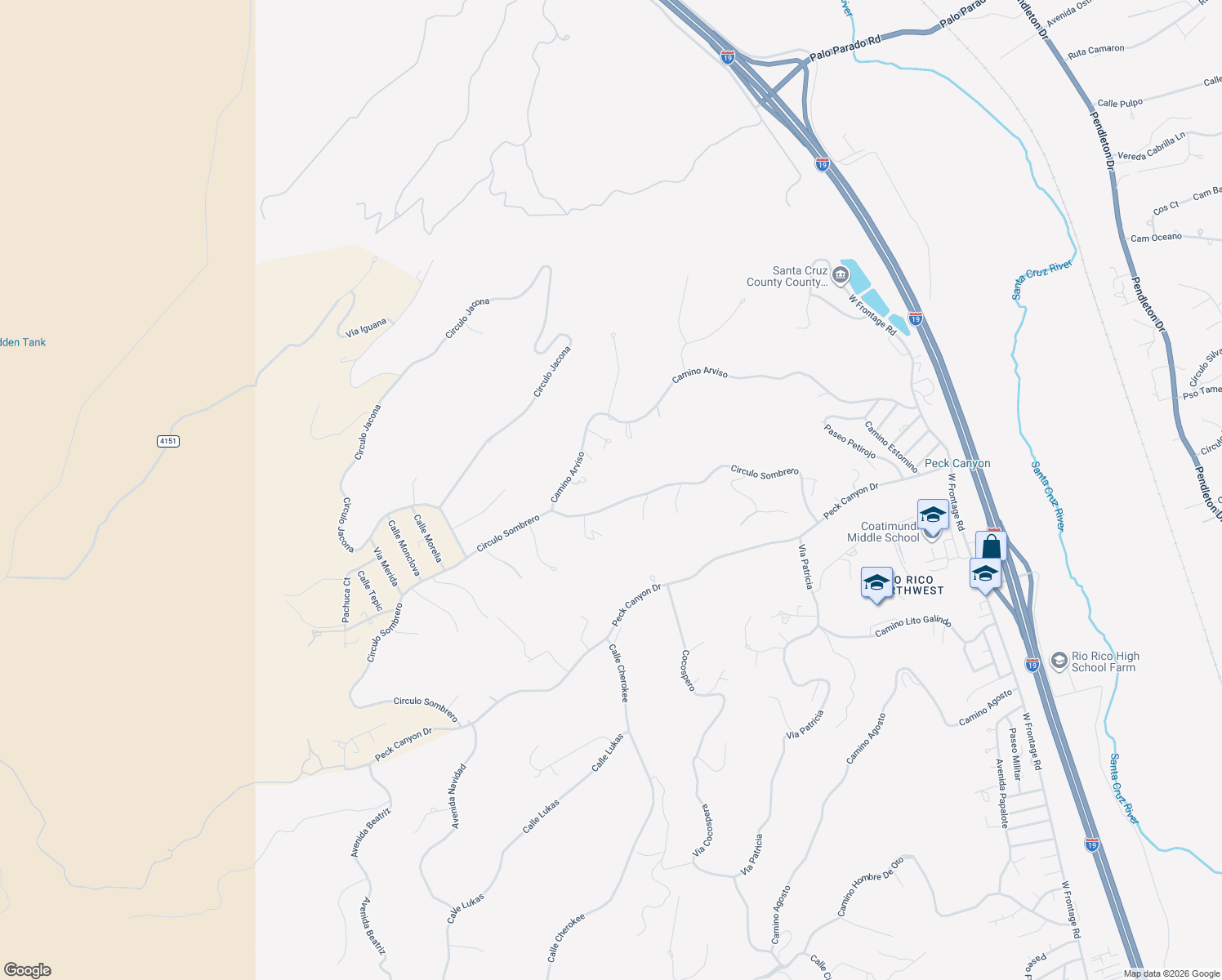 map of restaurants, bars, coffee shops, grocery stores, and more near 1463 Circulo Sombrero in Rio Rico