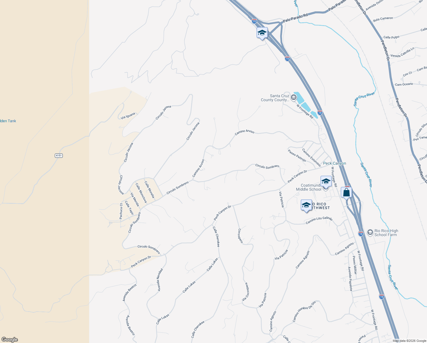 map of restaurants, bars, coffee shops, grocery stores, and more near 1463 Circulo Sombrero in Rio Rico