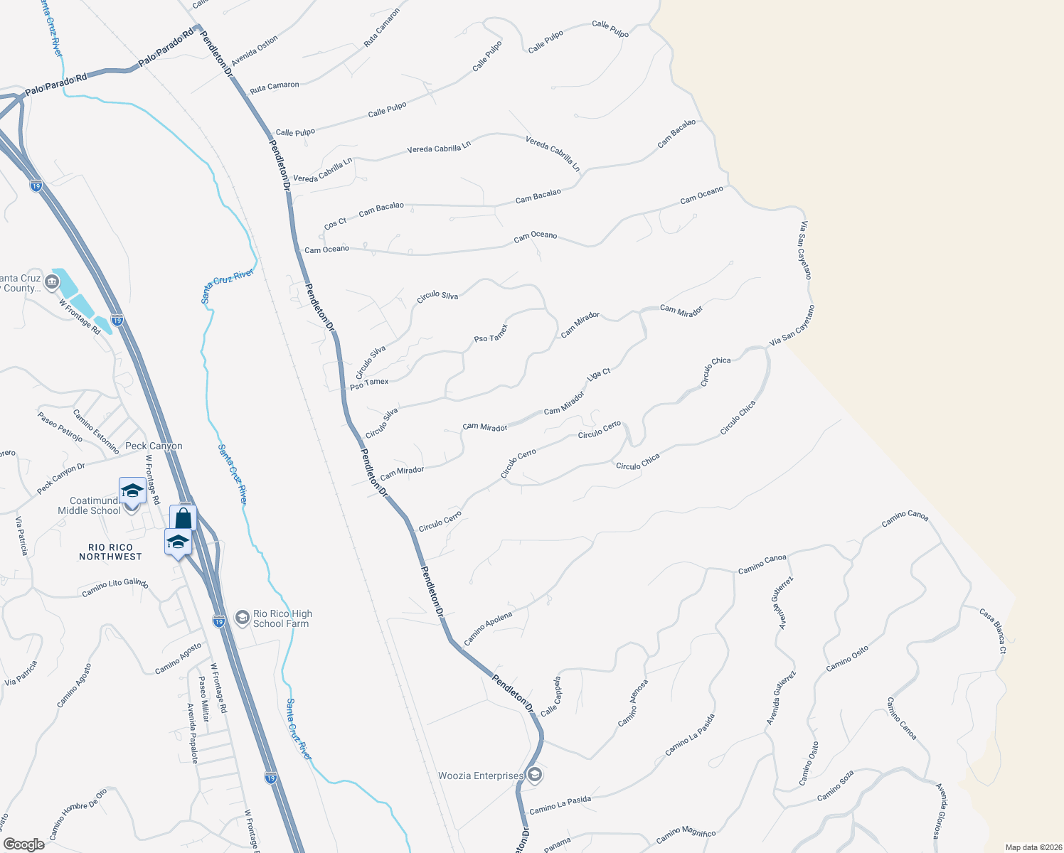 map of restaurants, bars, coffee shops, grocery stores, and more near 255 Camino Mirador in Rio Rico