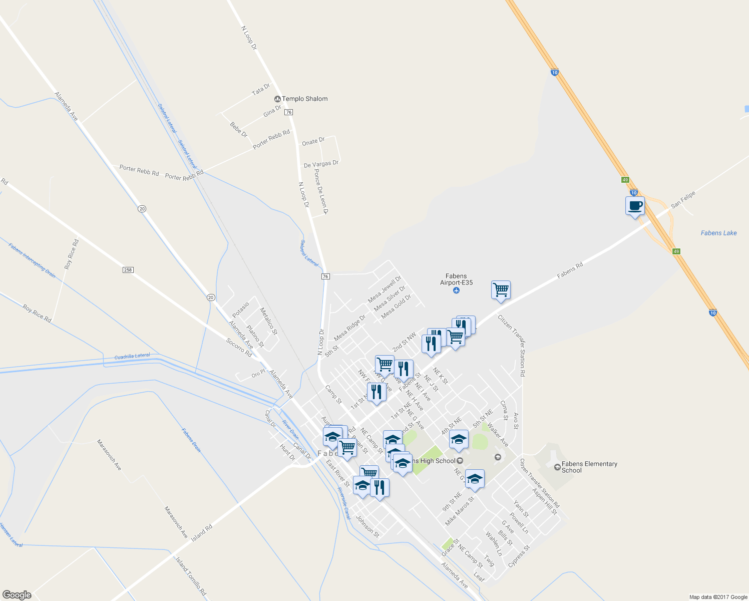 map of restaurants, bars, coffee shops, grocery stores, and more near 814 Mesa Jewell Drive in Fabens