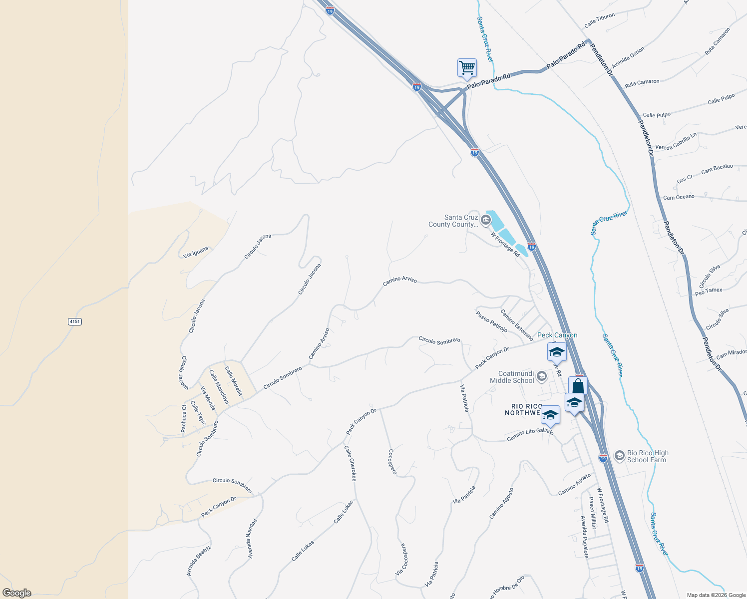 map of restaurants, bars, coffee shops, grocery stores, and more near 616 Camino Arviso in Rio Rico