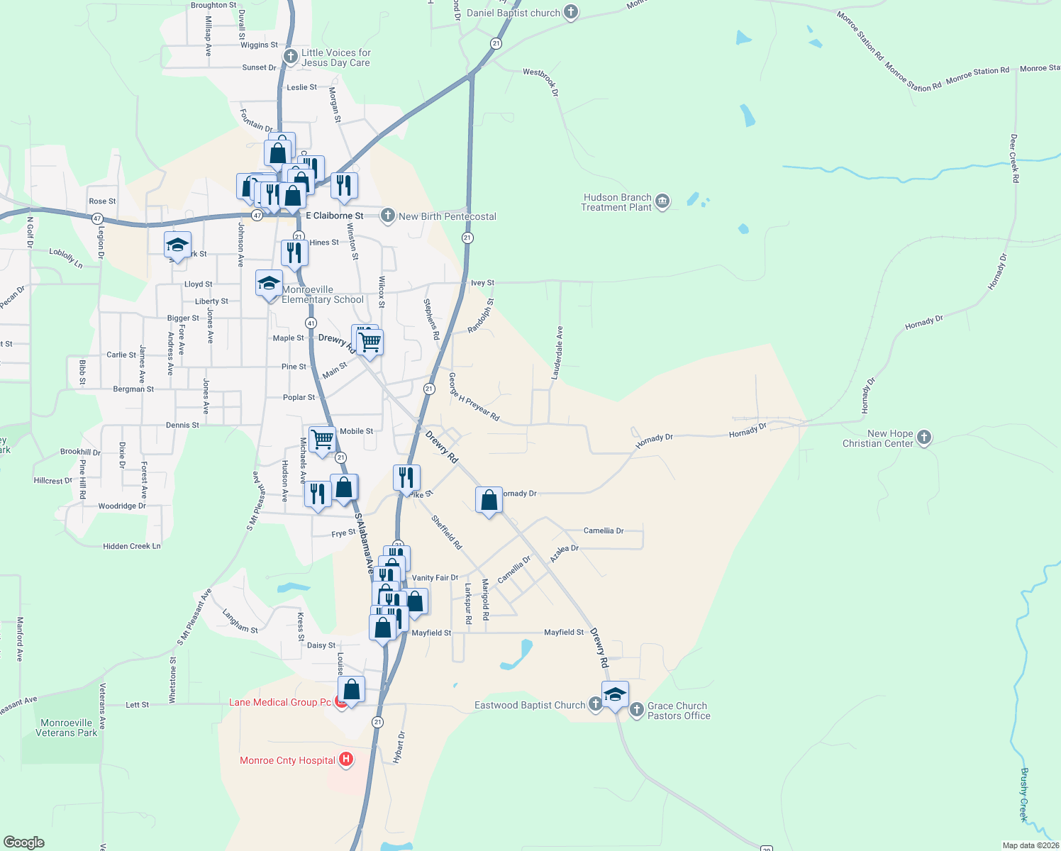 map of restaurants, bars, coffee shops, grocery stores, and more near George H Preyear Rd in Monroeville