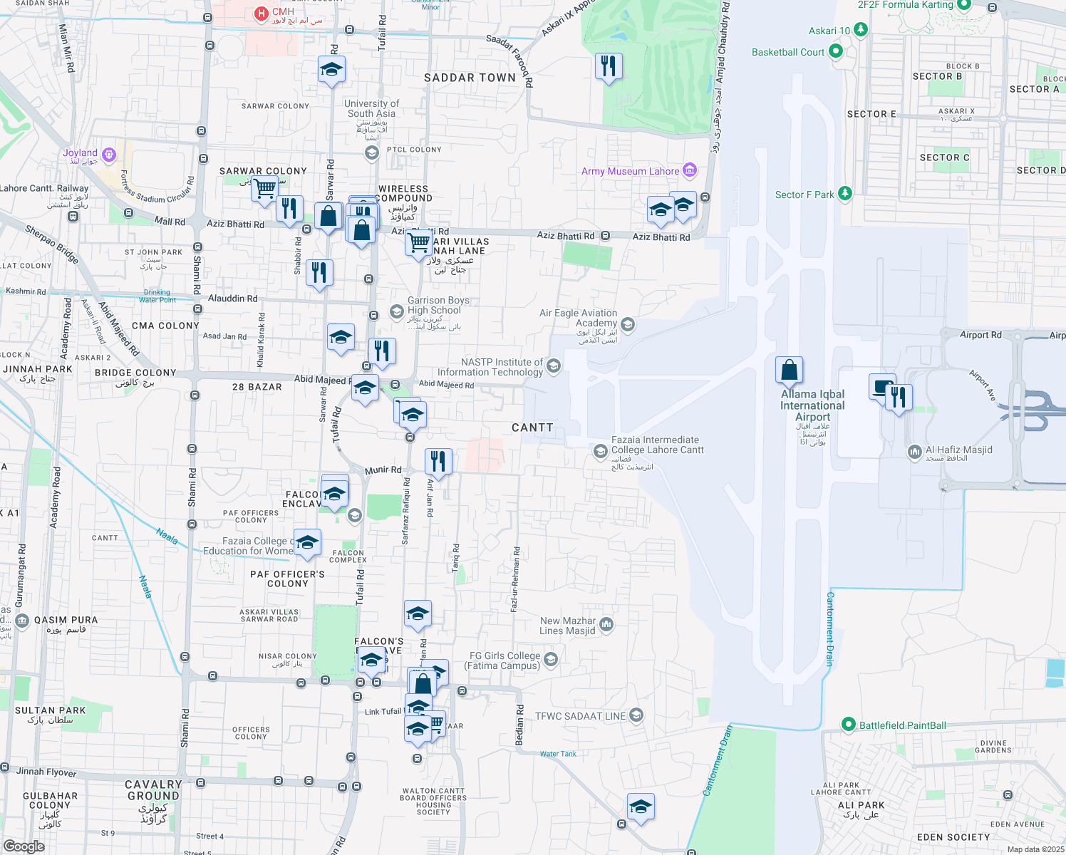 map of restaurants, bars, coffee shops, grocery stores, and more near in Lahore