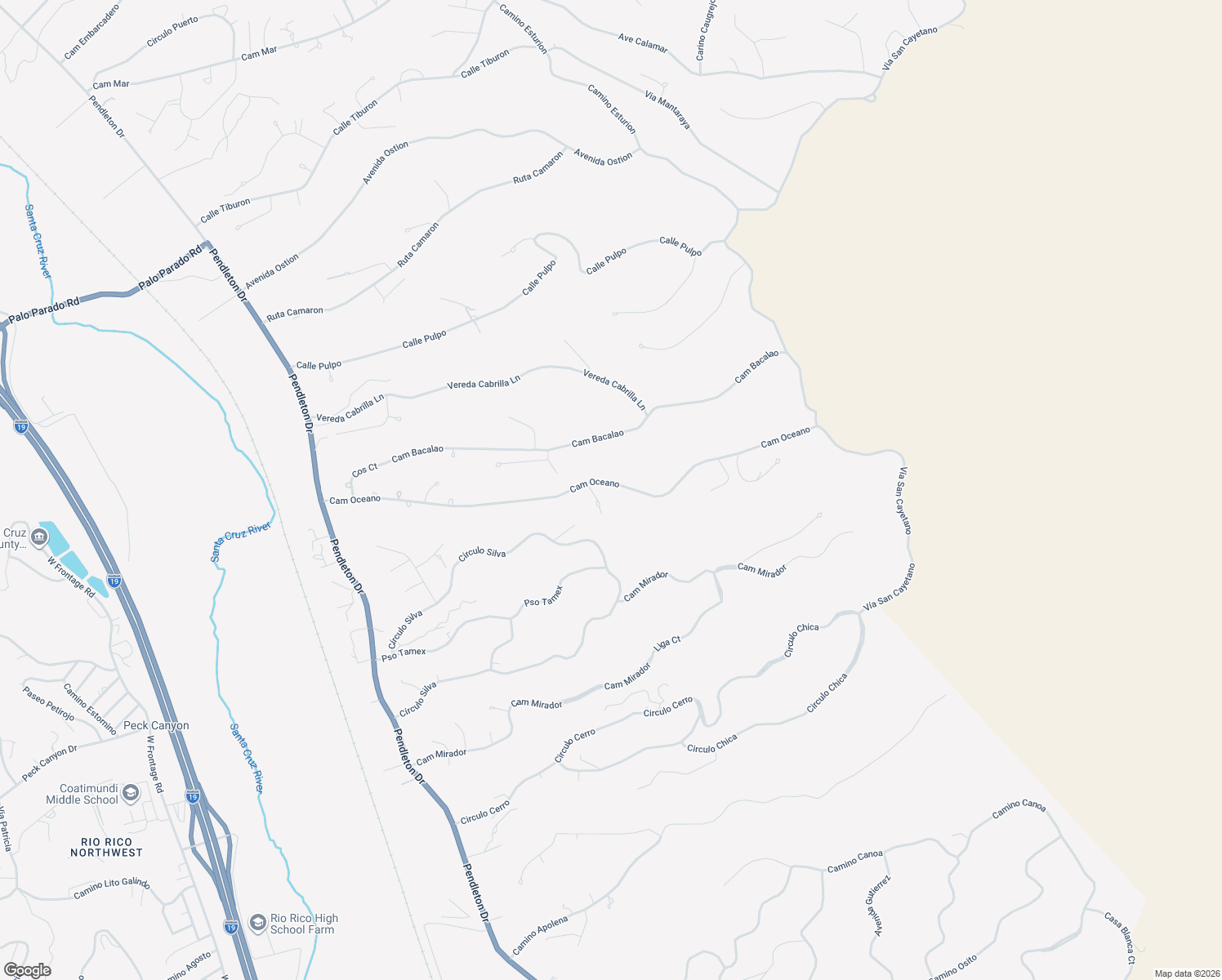 map of restaurants, bars, coffee shops, grocery stores, and more near 100-172 Camino Oceano in Rio Rico
