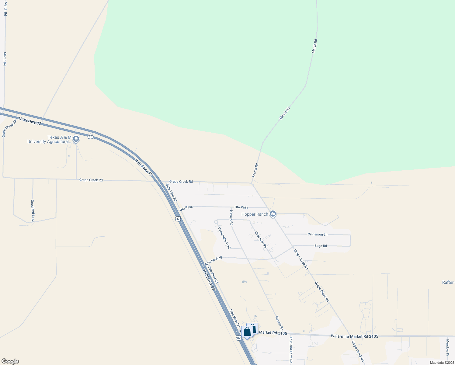 map of restaurants, bars, coffee shops, grocery stores, and more near 6963 Grape Creek Rd in San Angelo