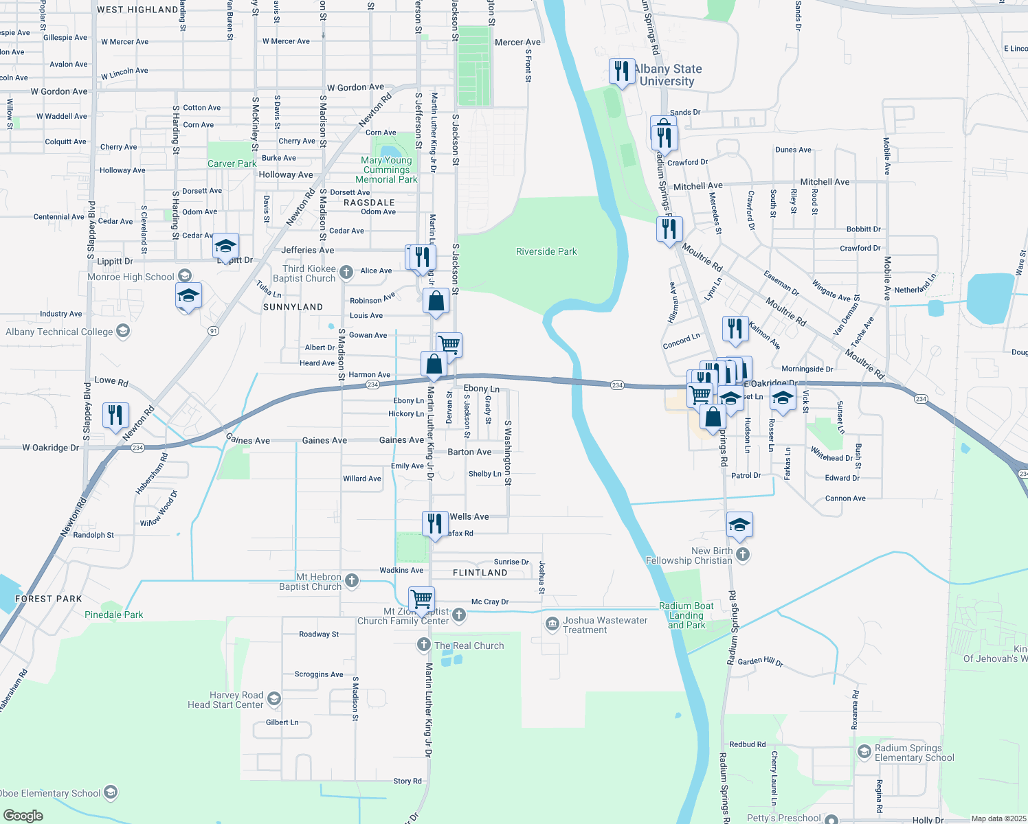 map of restaurants, bars, coffee shops, grocery stores, and more near 2212 South Washington Street in Albany