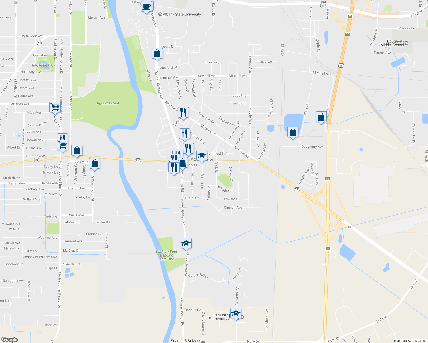 map of restaurants, bars, coffee shops, grocery stores, and more near 304 Vick St in Albany