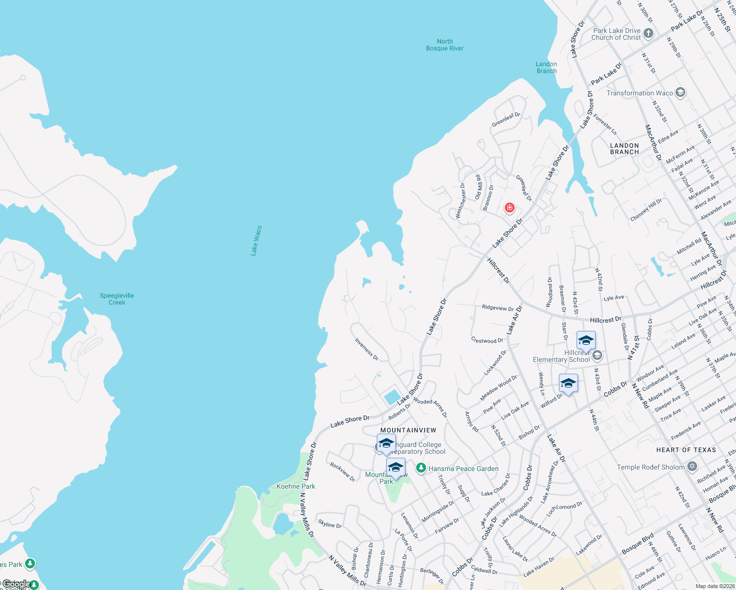 map of restaurants, bars, coffee shops, grocery stores, and more near 3306 Wood Lake Drive in Waco