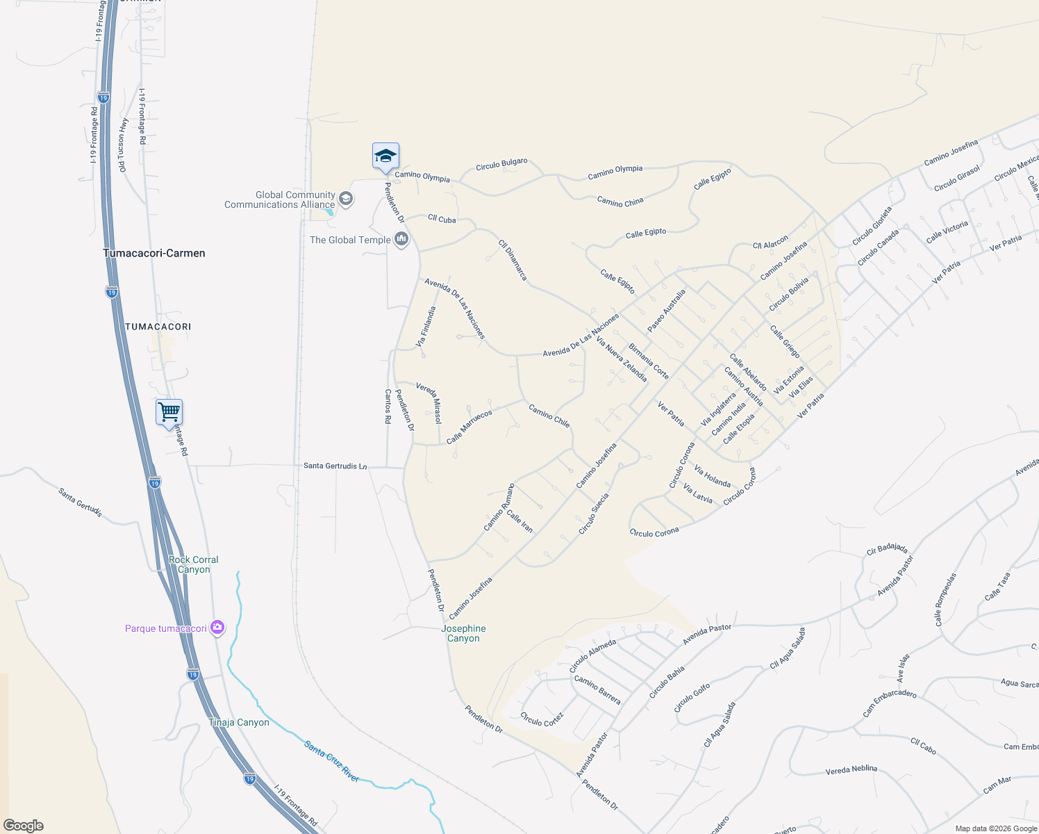 map of restaurants, bars, coffee shops, grocery stores, and more near 40 Cod Lane in Rio Rico
