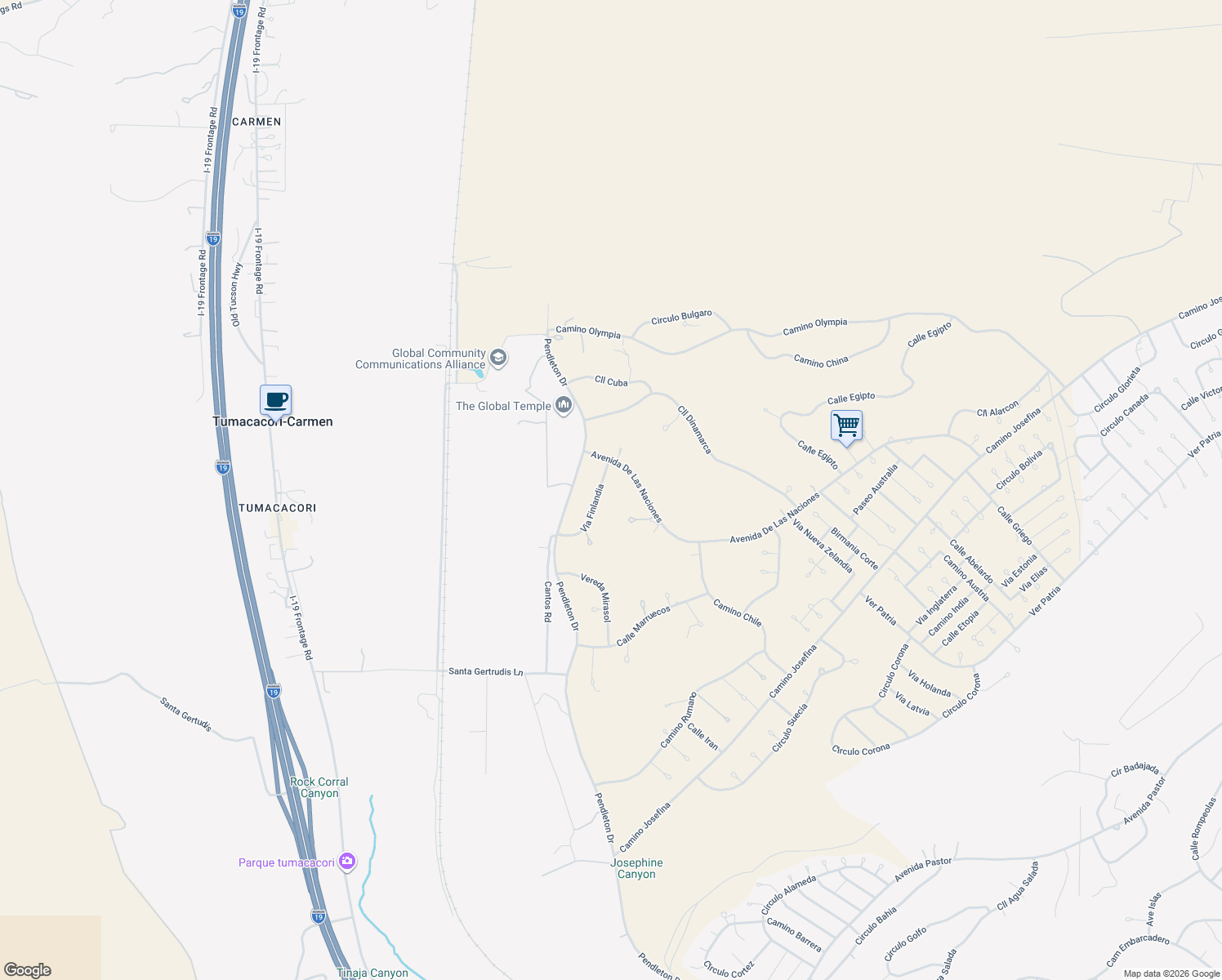 map of restaurants, bars, coffee shops, grocery stores, and more near 115 Via Finlandia in Rio Rico