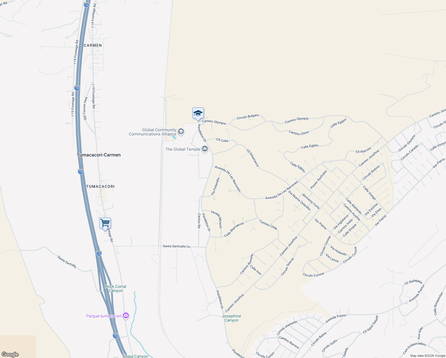 map of restaurants, bars, coffee shops, grocery stores, and more near 115 Via Finlandia in Rio Rico