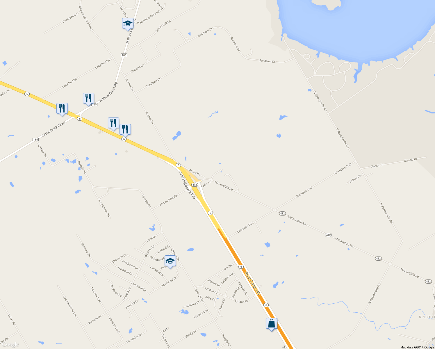 map of restaurants, bars, coffee shops, grocery stores, and more near 693 McLaughlin Road in Waco