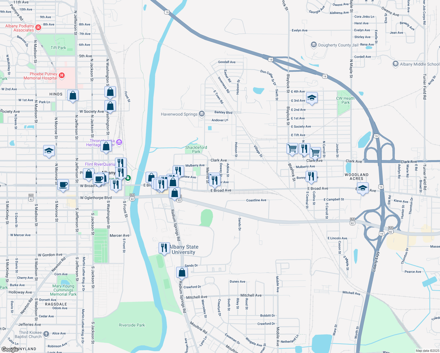 map of restaurants, bars, coffee shops, grocery stores, and more near 213 Dewey Street in Albany