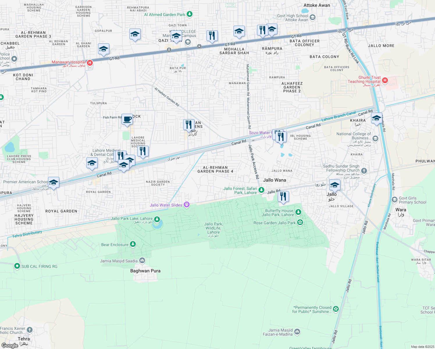map of restaurants, bars, coffee shops, grocery stores, and more near in Lahore