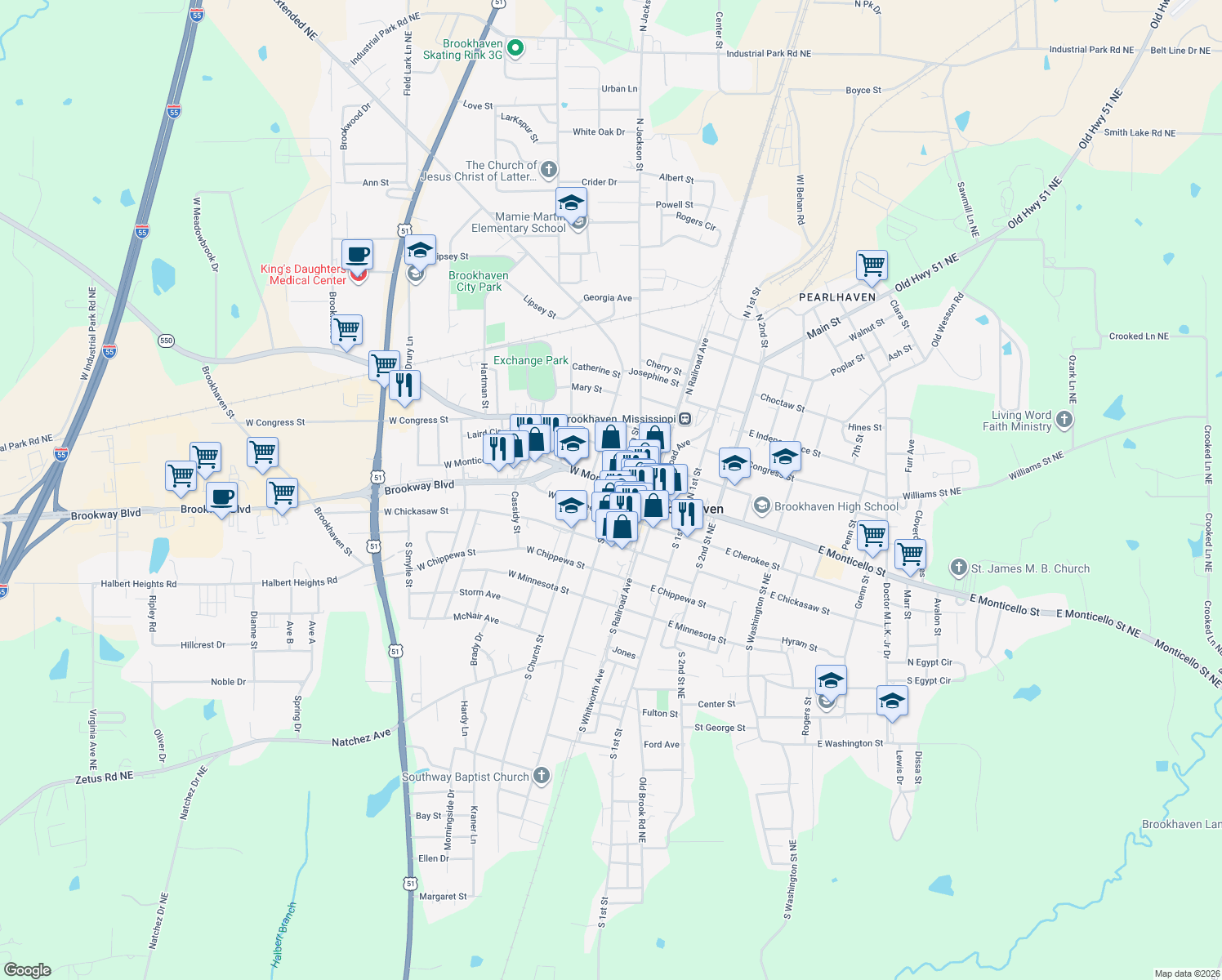 map of restaurants, bars, coffee shops, grocery stores, and more near 298 West Cherokee Street in Brookhaven