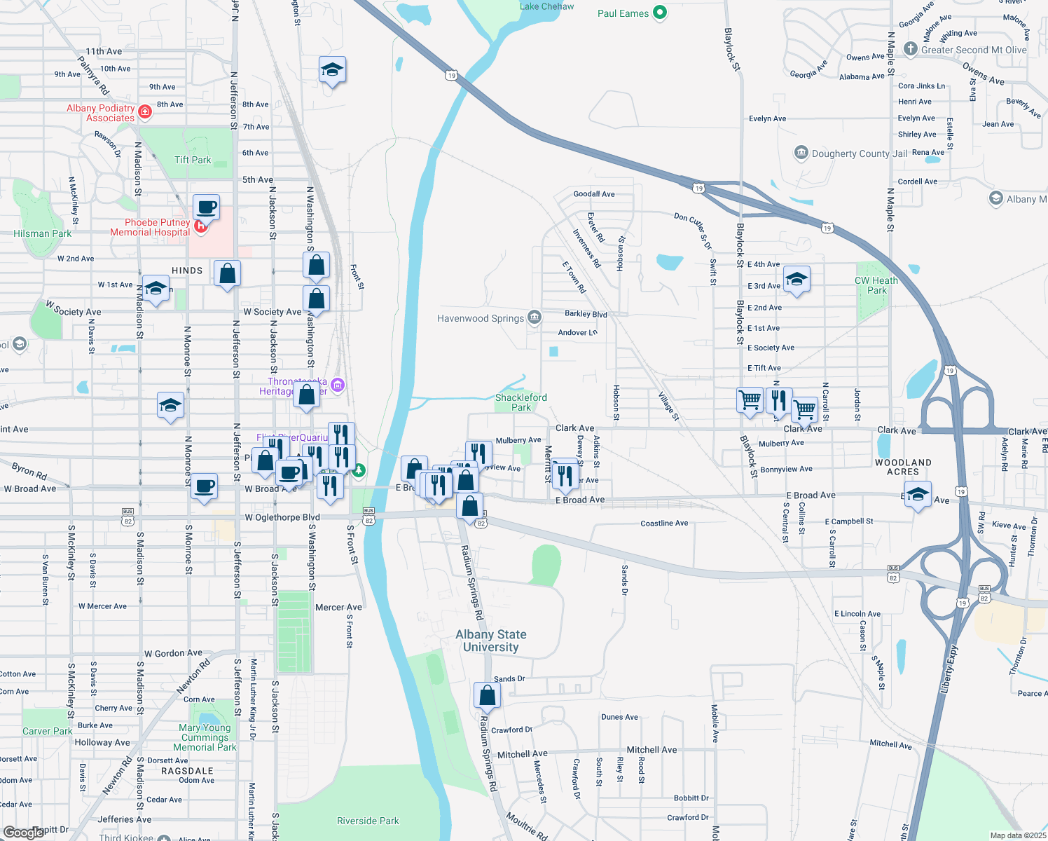 map of restaurants, bars, coffee shops, grocery stores, and more near 506 Clark Avenue in Albany