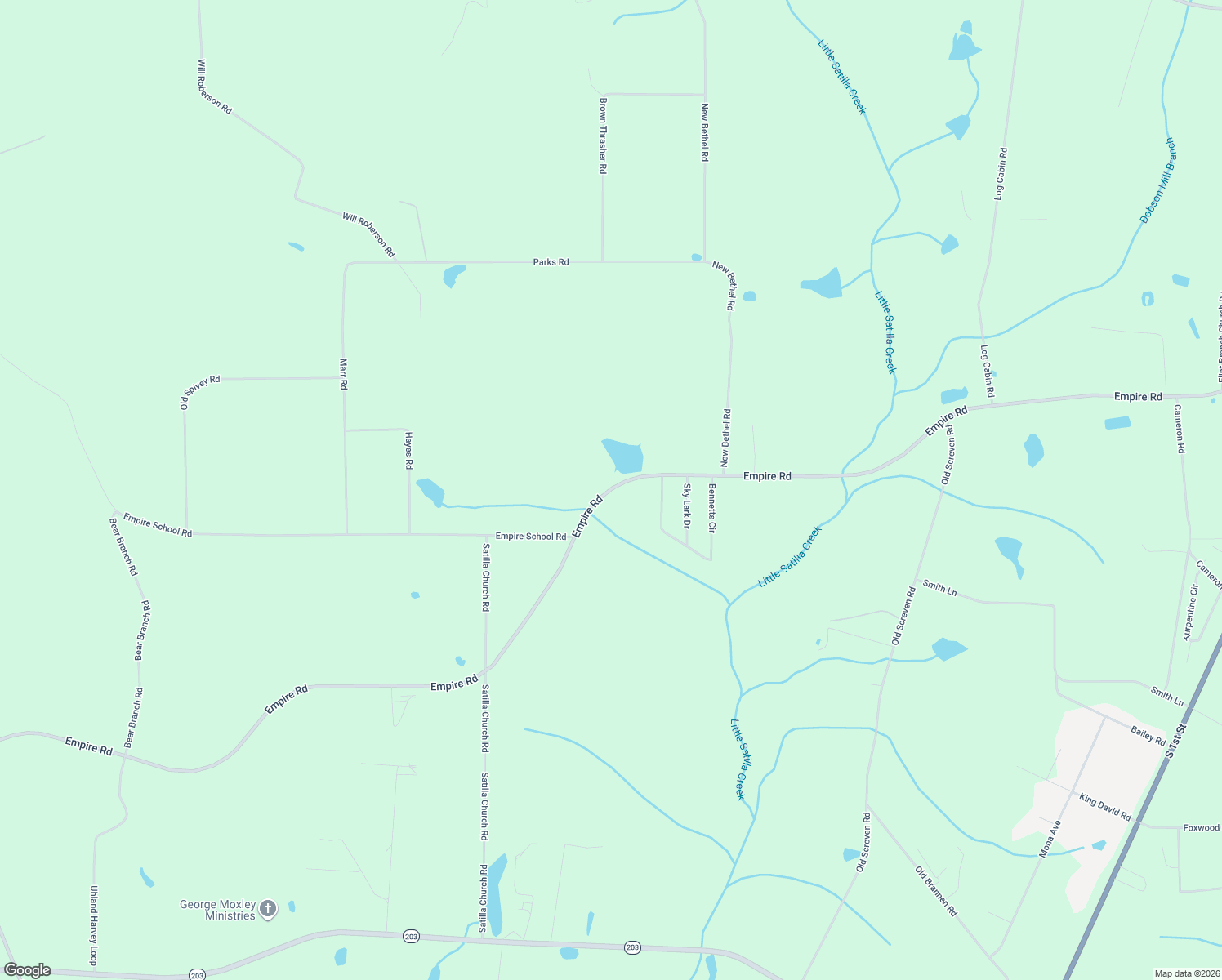 map of restaurants, bars, coffee shops, grocery stores, and more near Empire Road in Jesup