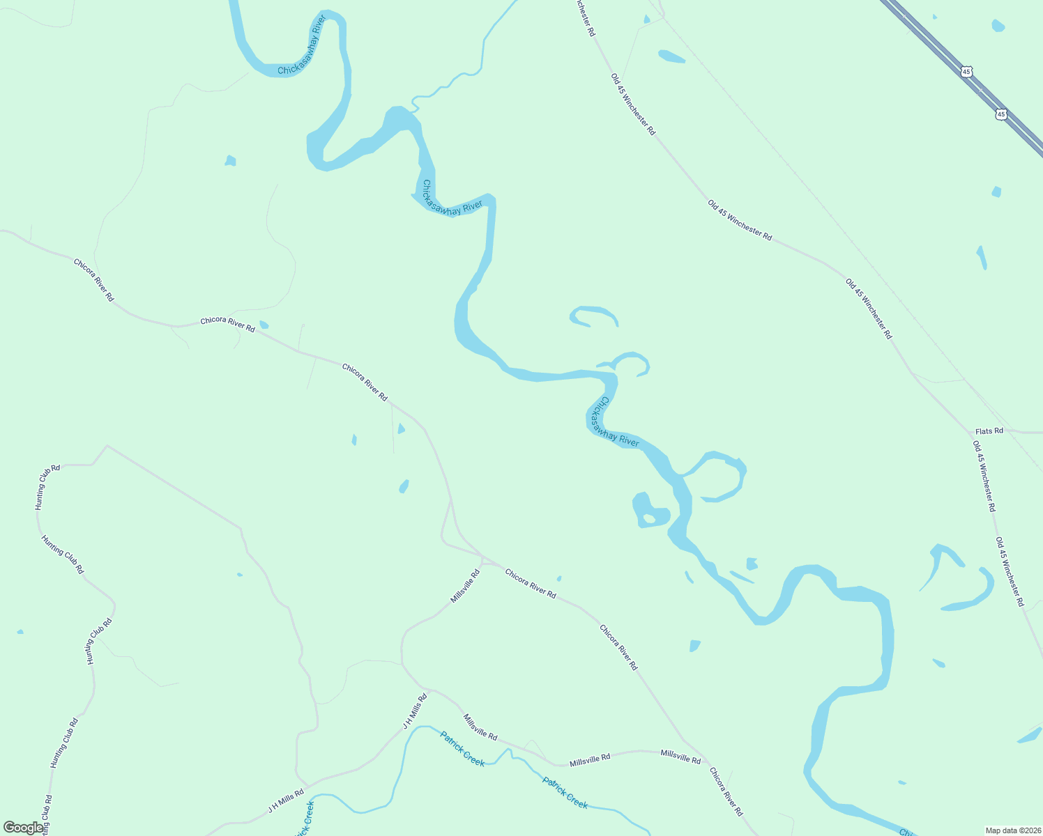 map of restaurants, bars, coffee shops, grocery stores, and more near 1326 Chicora River Road in Buckatunna