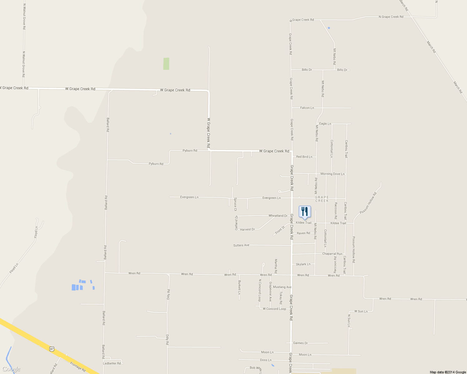 map of restaurants, bars, coffee shops, grocery stores, and more near 8058 Evergreen Ln in San Angelo