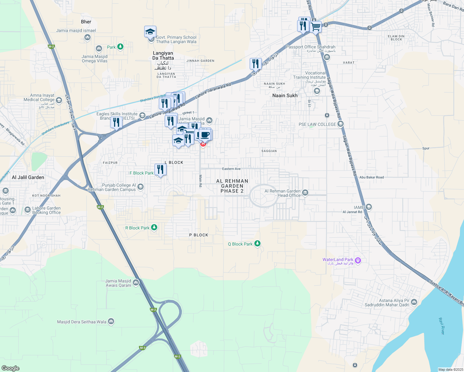 map of restaurants, bars, coffee shops, grocery stores, and more near in Lahore