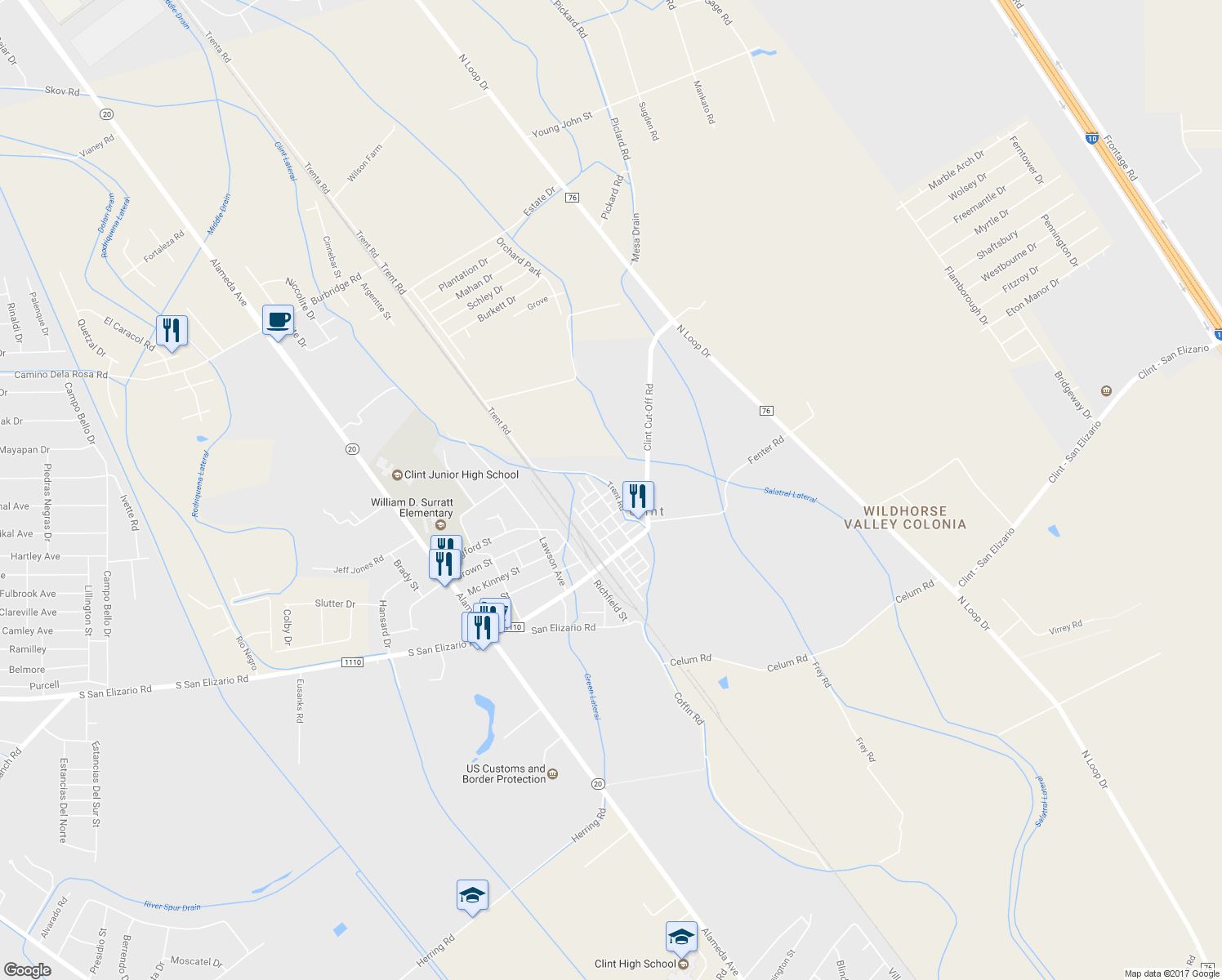 map of restaurants, bars, coffee shops, grocery stores, and more near 712 Main Street in Clint