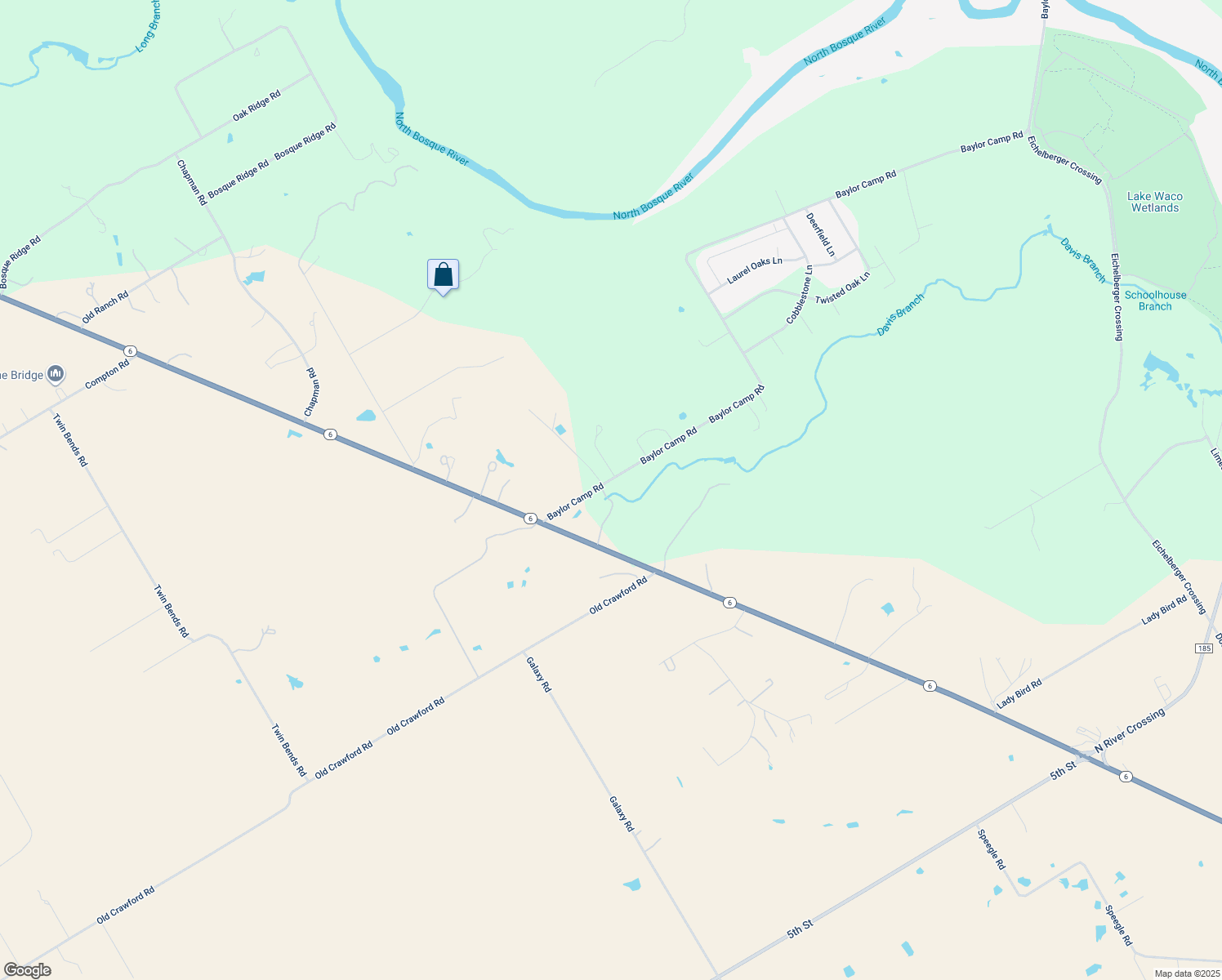 map of restaurants, bars, coffee shops, grocery stores, and more near 4883 Baylor Camp Road in Crawford