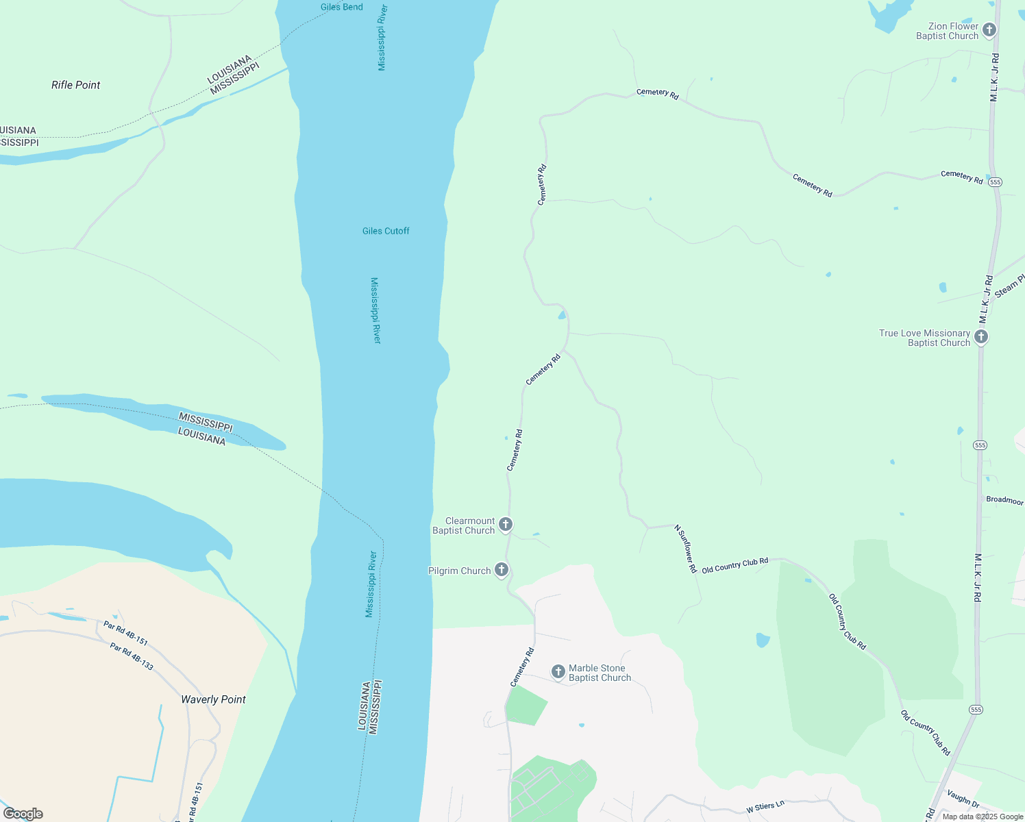 map of restaurants, bars, coffee shops, grocery stores, and more near 148 Cemetery Road in Natchez